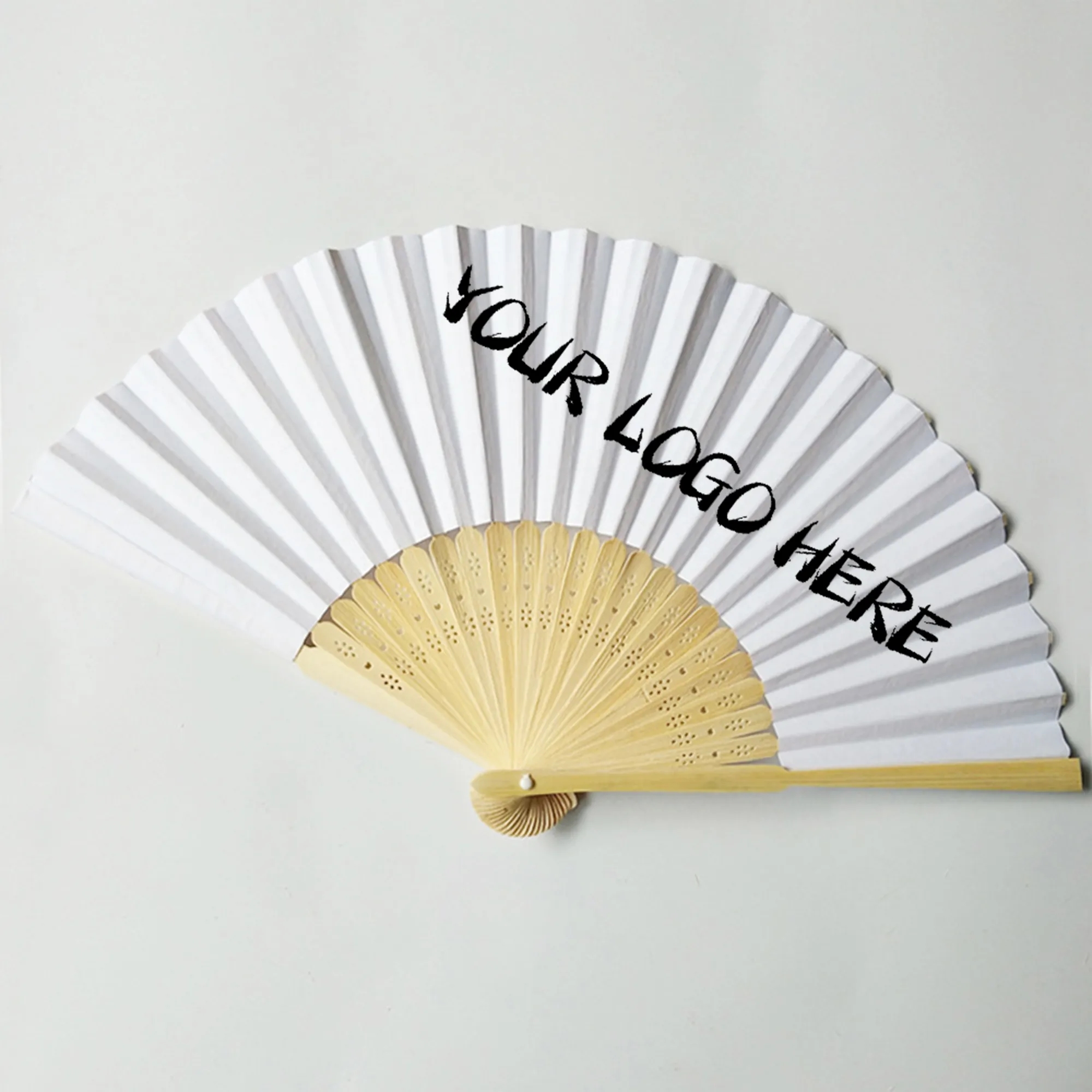 Custom Folding Handheld Paper Fan with Bamboo Handle 19