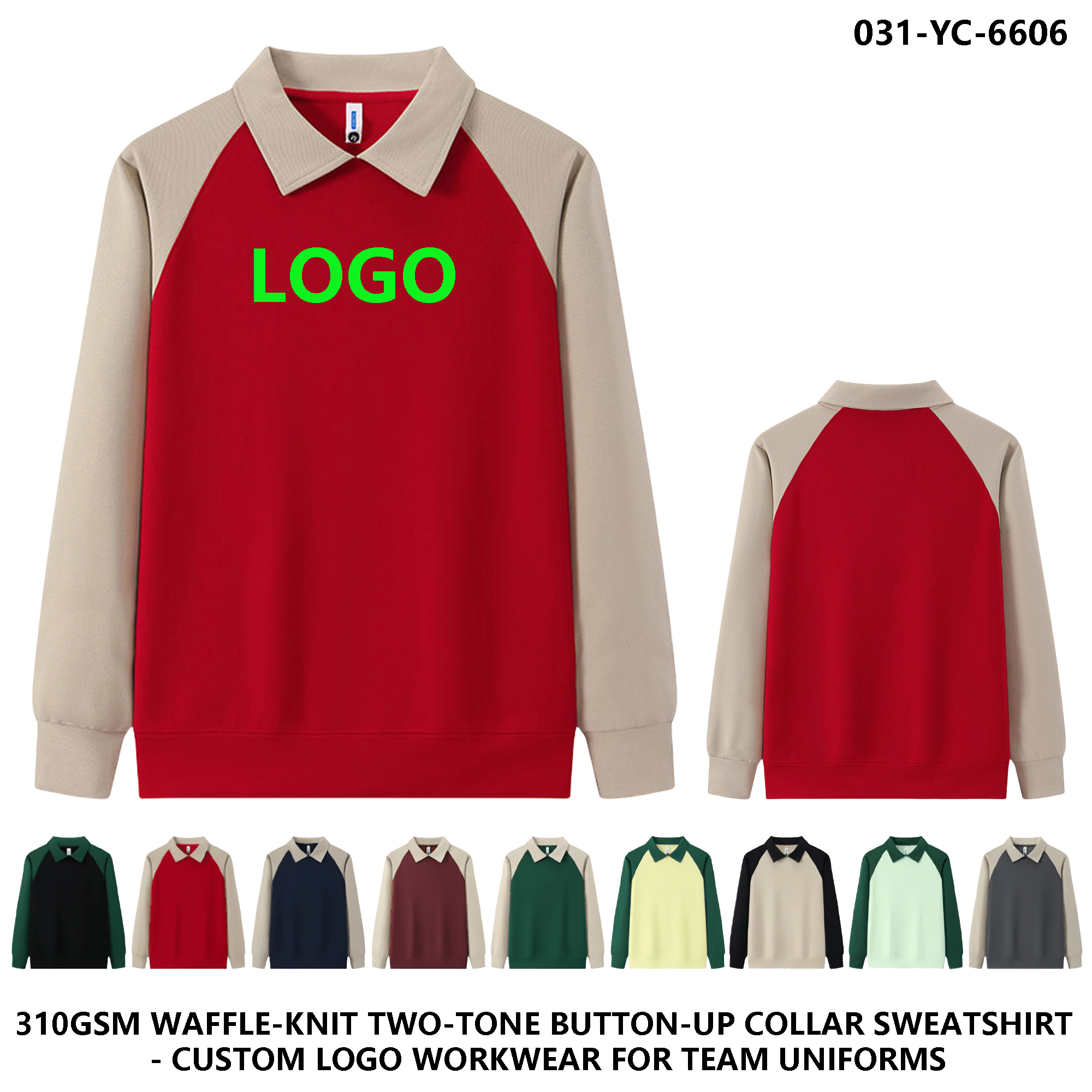 Unisex Custom Logo Polo Collar Color Block Button Sweatshirt 3