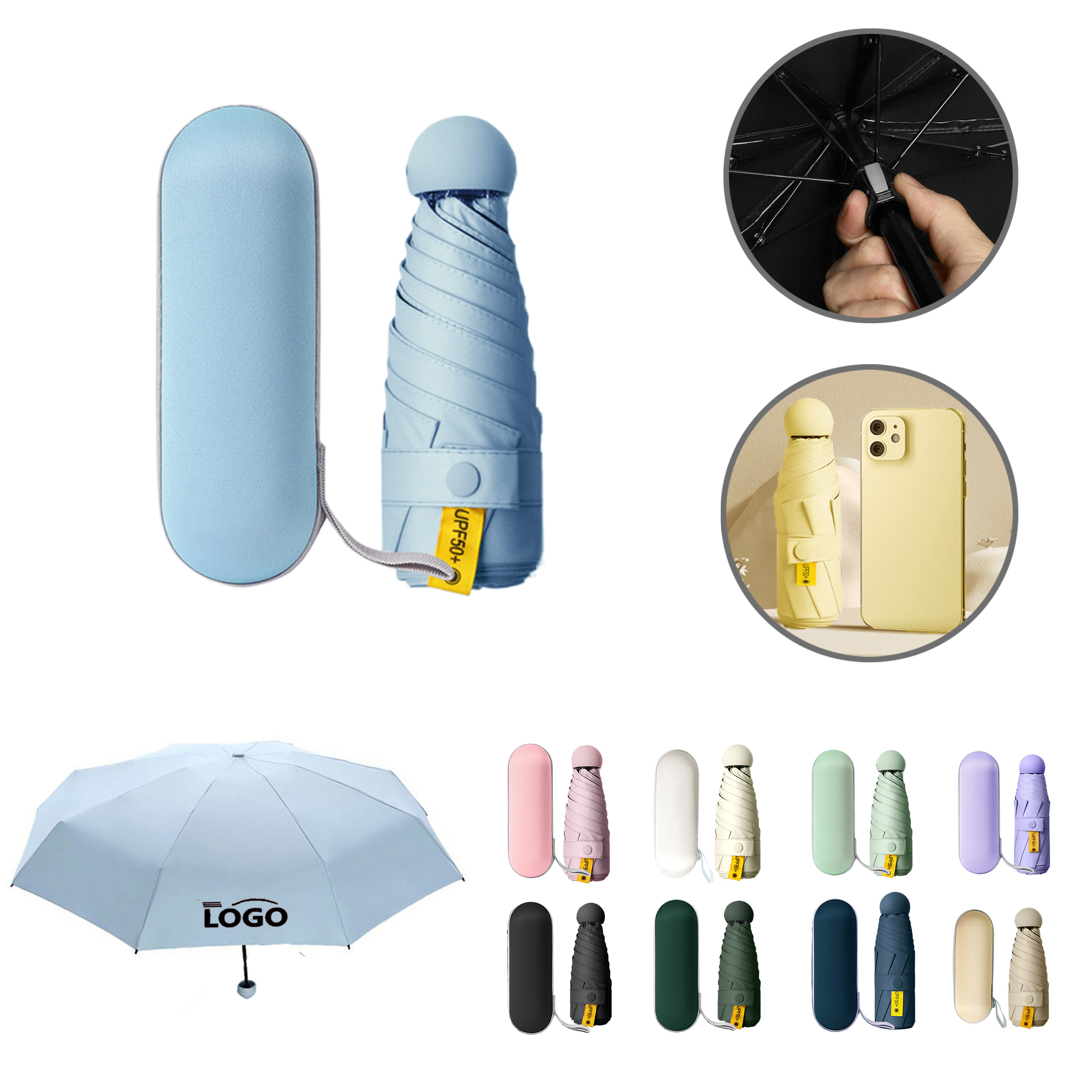 MOQ10 Compact Mini Capsule Umbrella For Sun And Rain