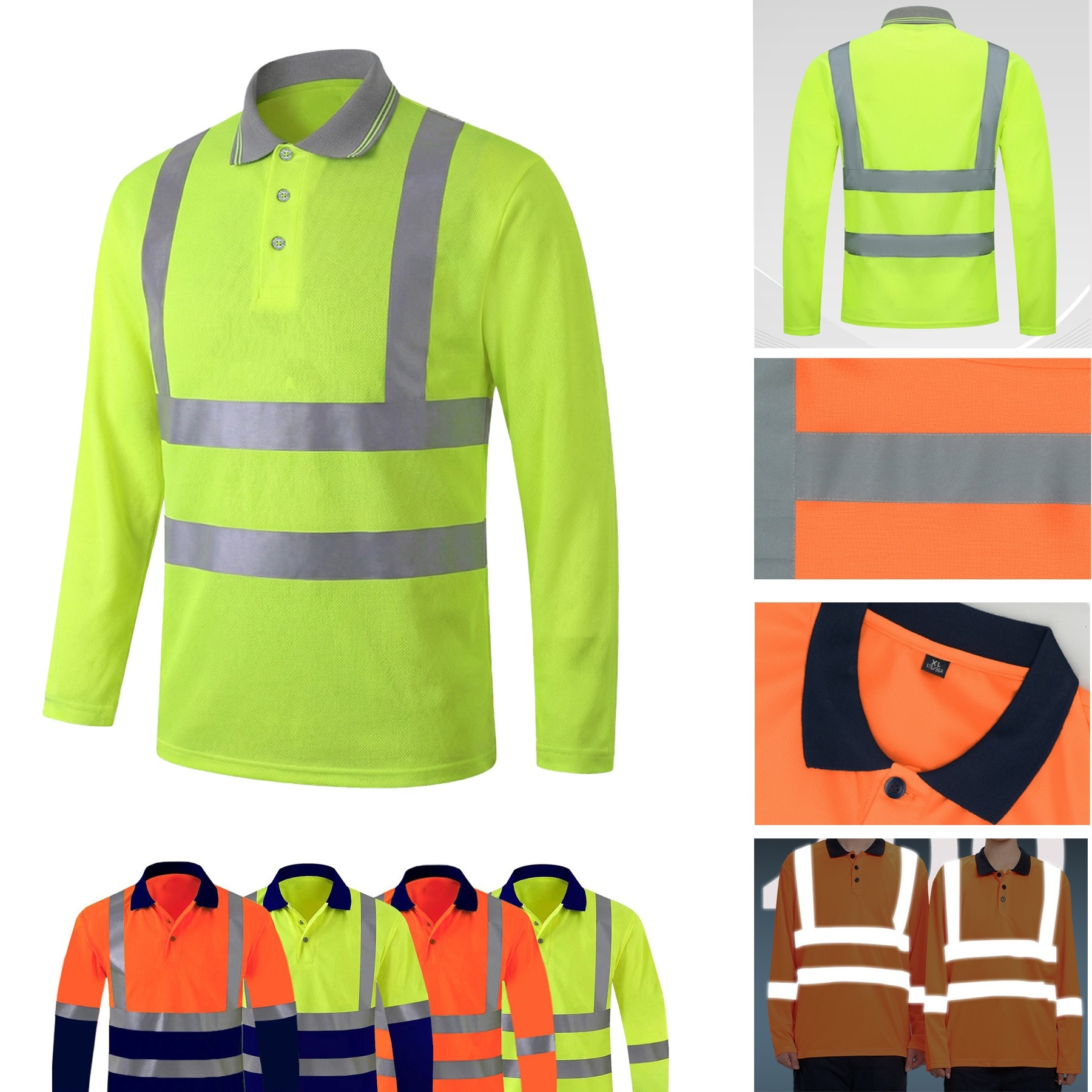Long Sleeve Reflective Safety Polo Shirts