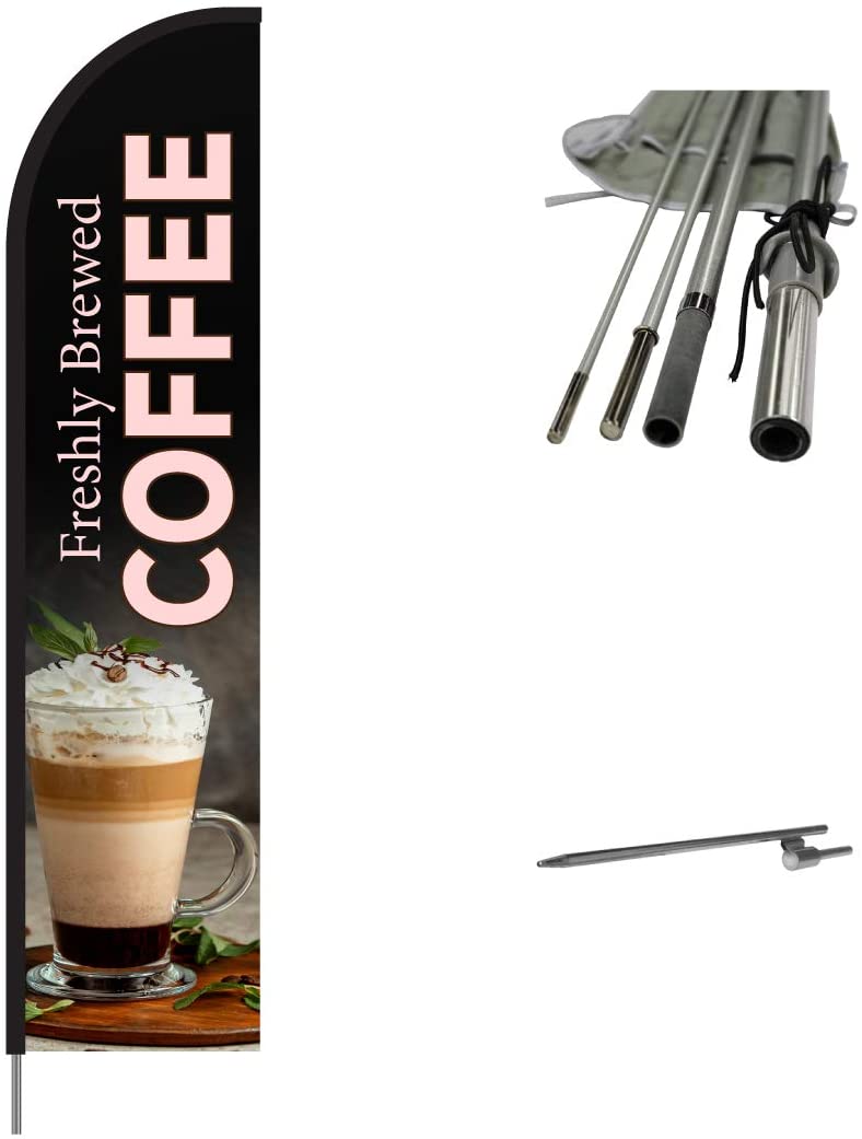 Freshly Brewed Coffee Flag Kit 15' Feet Feather Flag Sign Outdoor