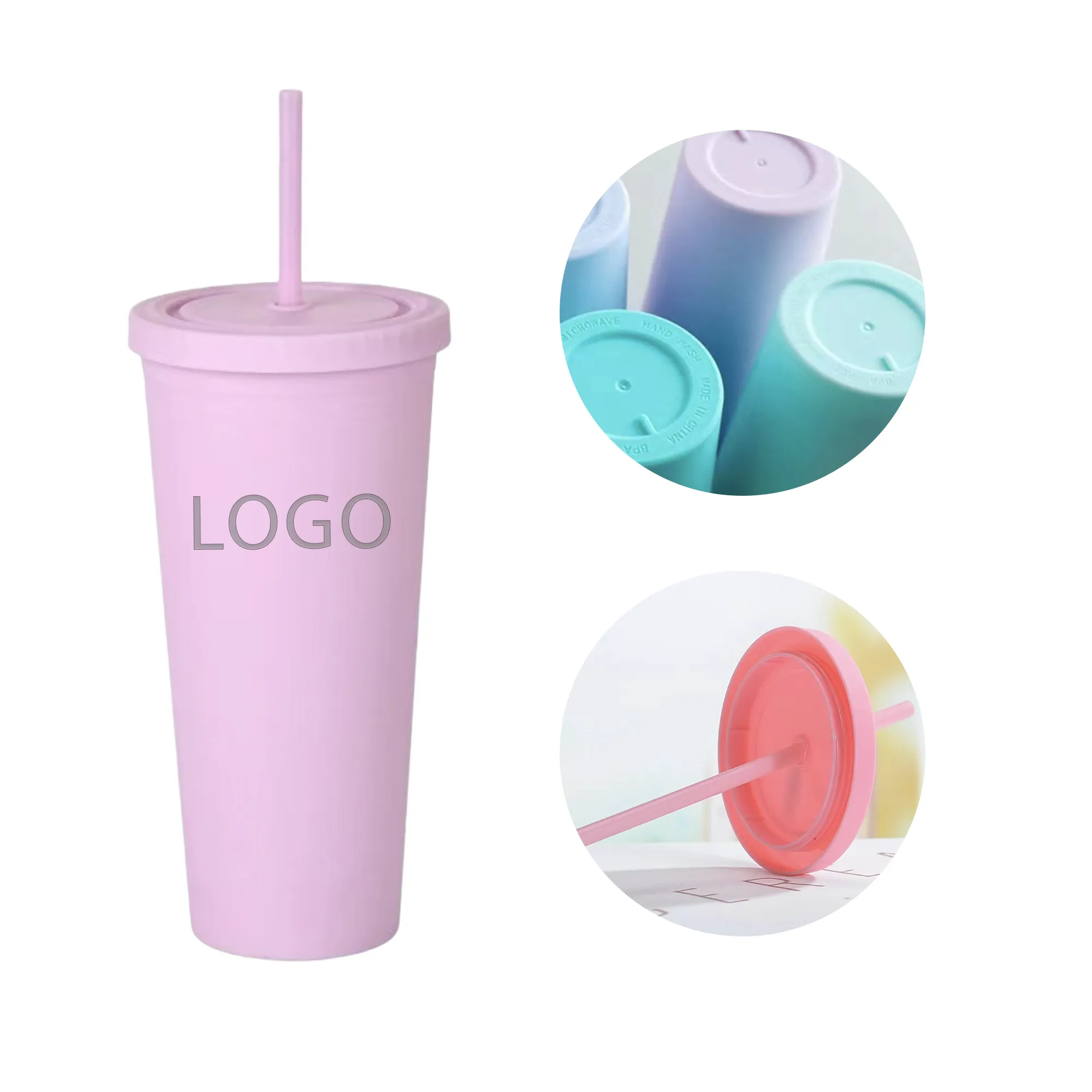 MOQ 50 Pcs 24oz Plastic Straw Cup 5