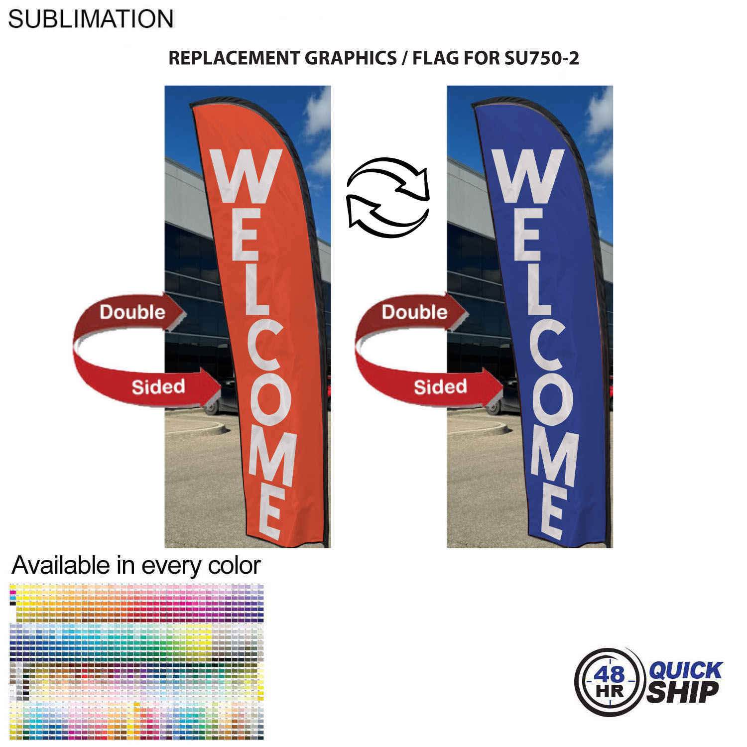 48 Hr Quick Ship - Replacement Flag for 10' Small Feather Flag Kit, Full Color Graphics Double Sided 3
