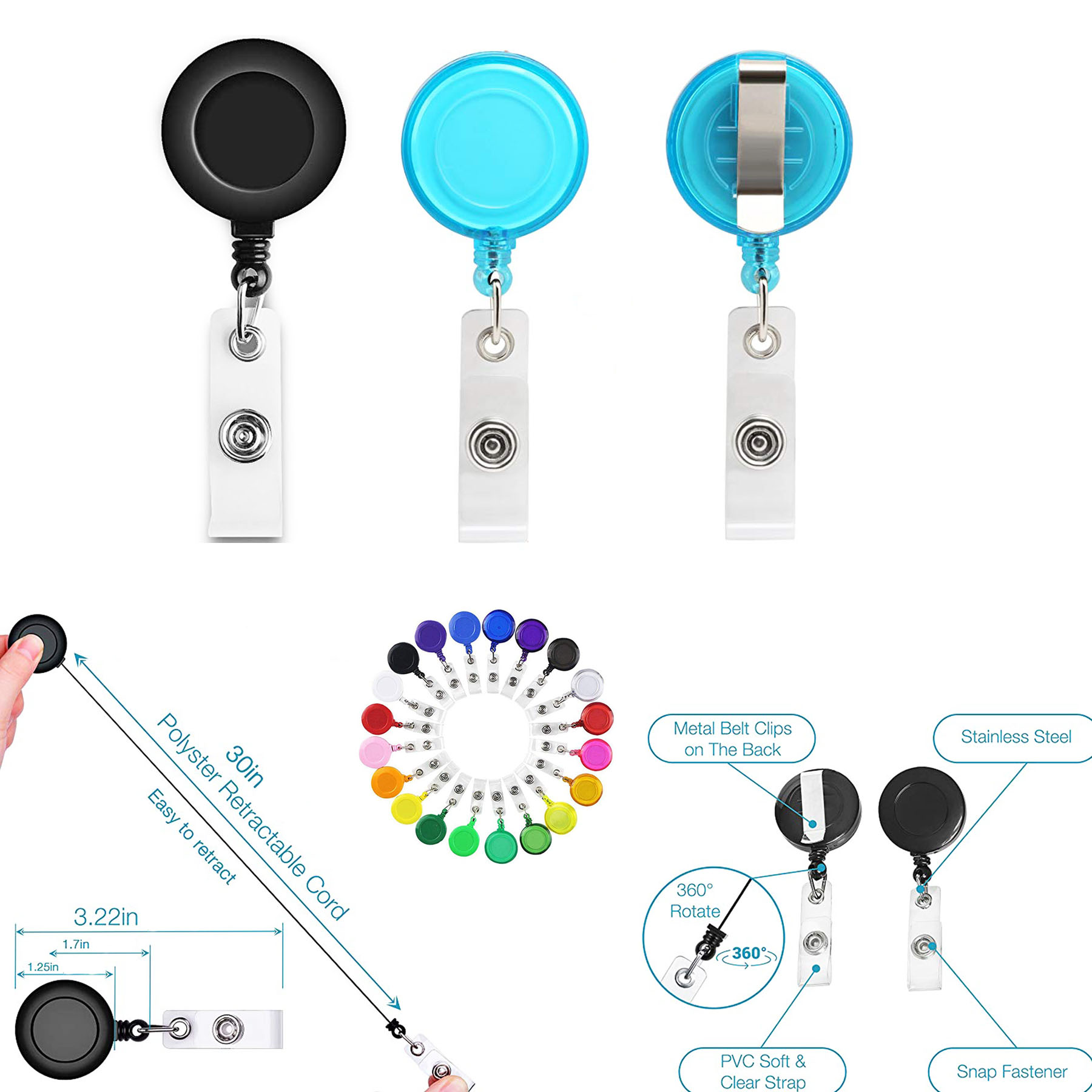 Retractable Badge Reel & Badge Holder with Clip Backing