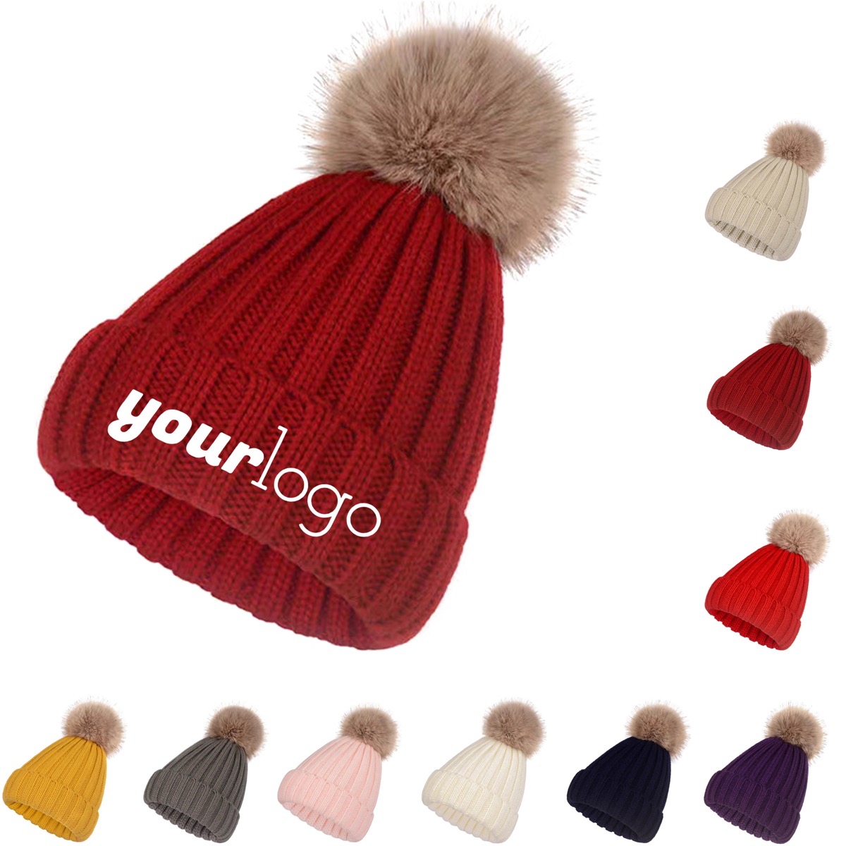 Women's Fleece Lined Beanie with Faux Fur Pompom 13