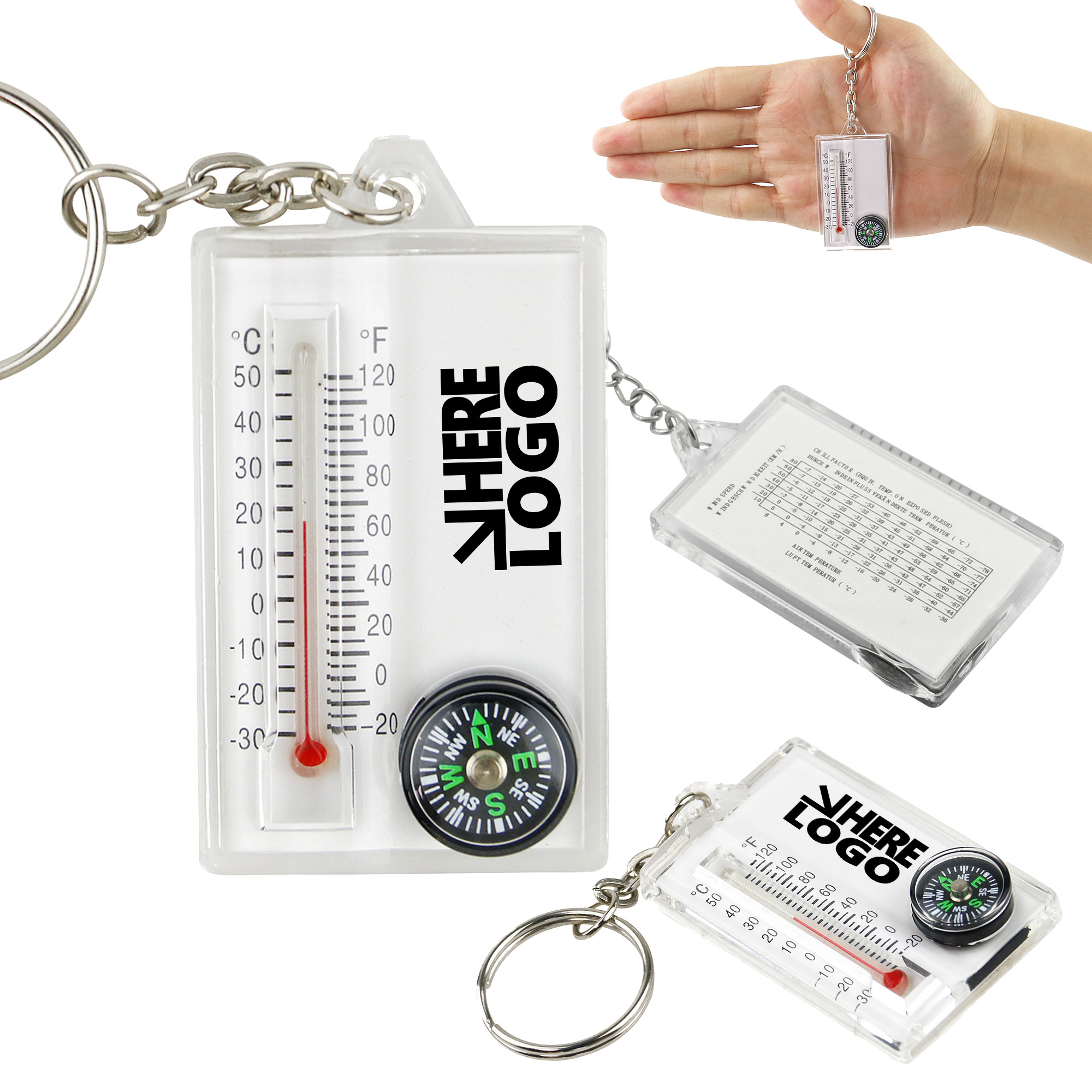 MOQ 20 Thermometer Compass Keychain Adventure Key Tag 3