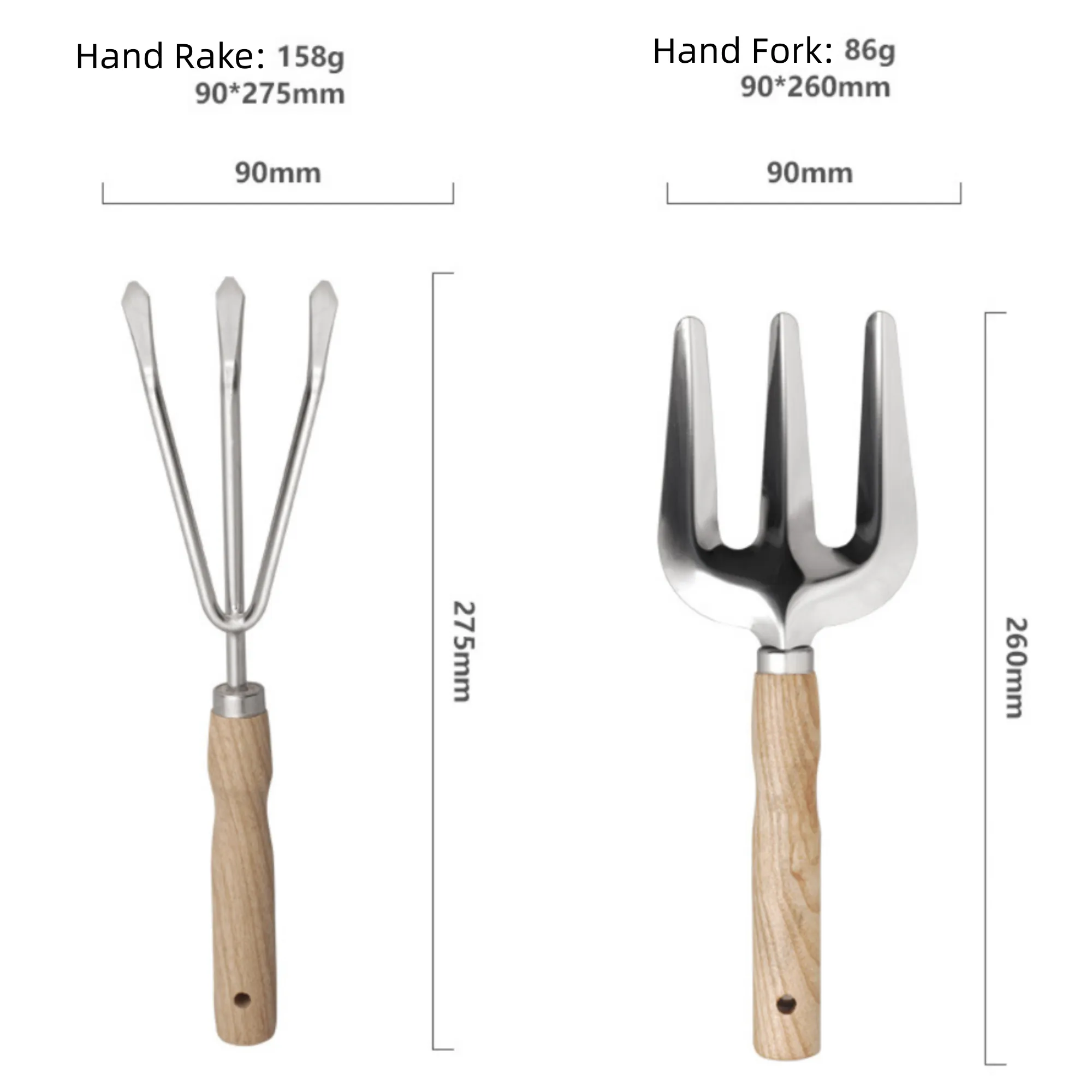 5-Piece Garden Tool Set Wood Handle Stainless Steel 17