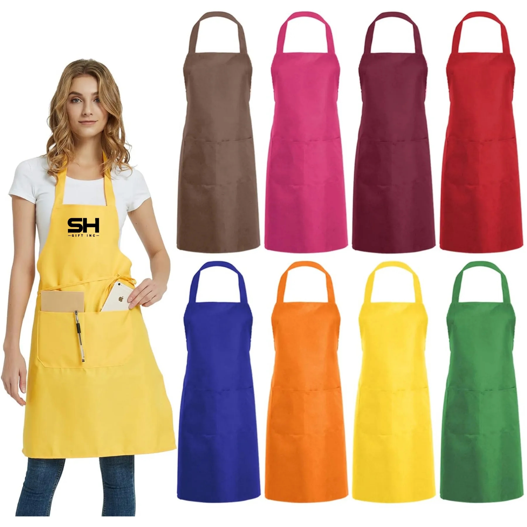 Unisex Commercial Apron with 2 Pockets for Kitchen