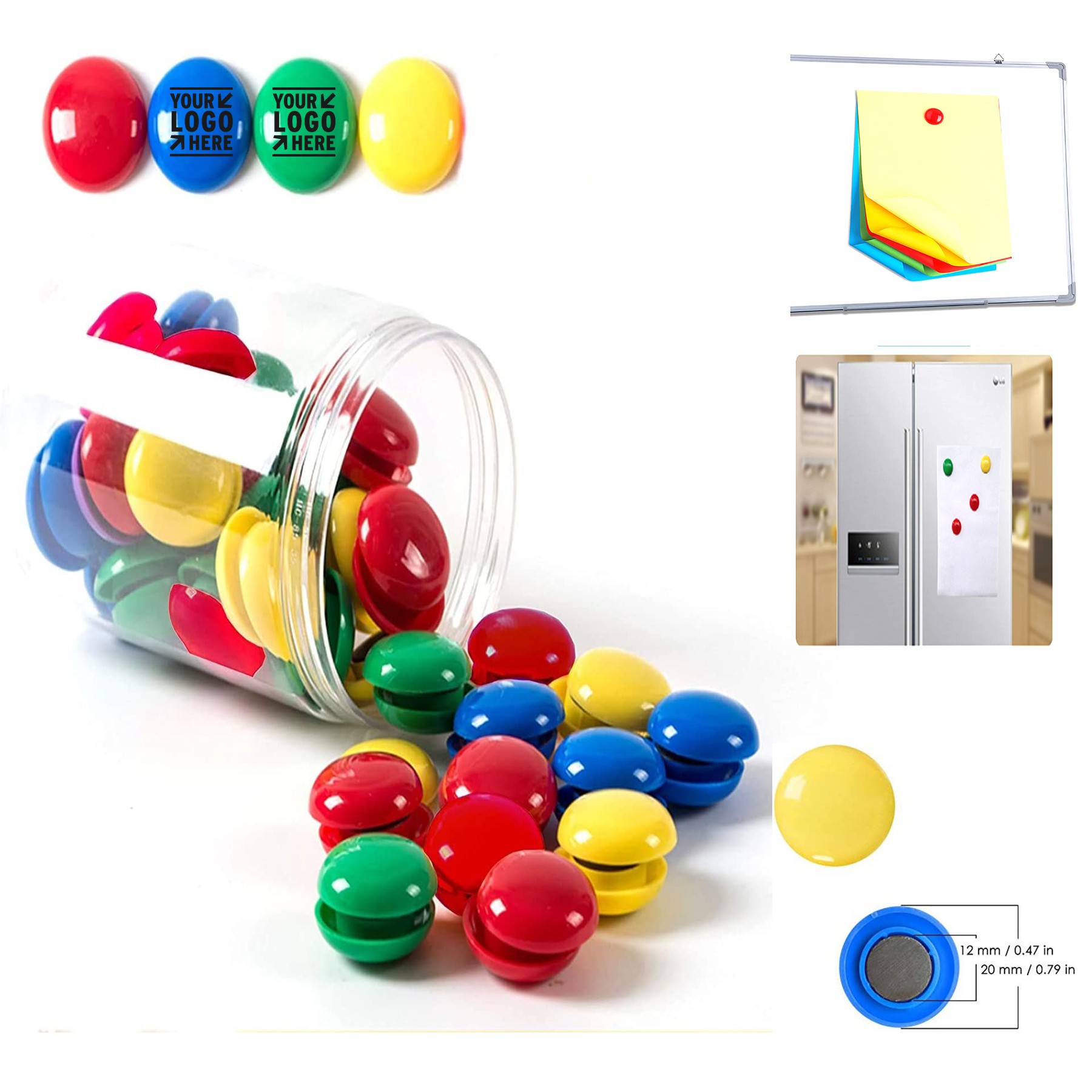 80-Pack 20mm Round Plastic-Coated Magnets