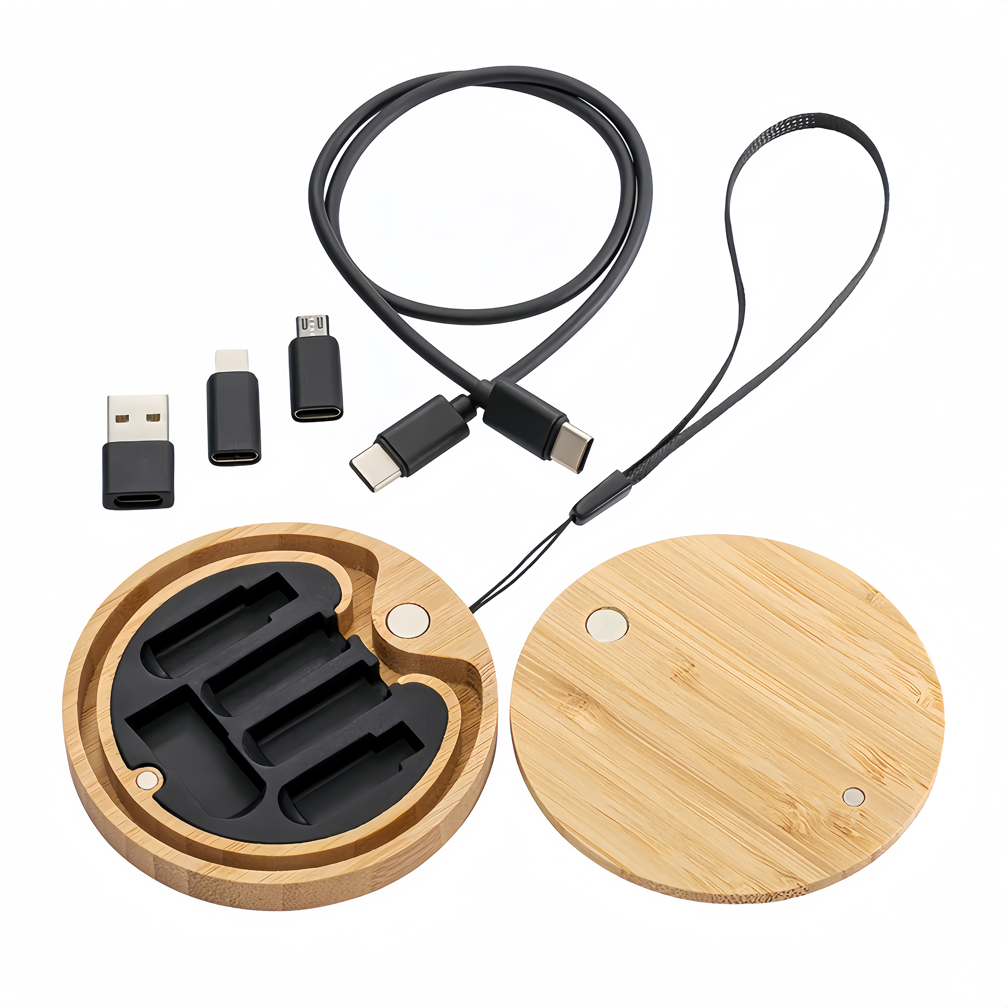 Bamboo Convenient Portable Data Cable Organizer Box 11