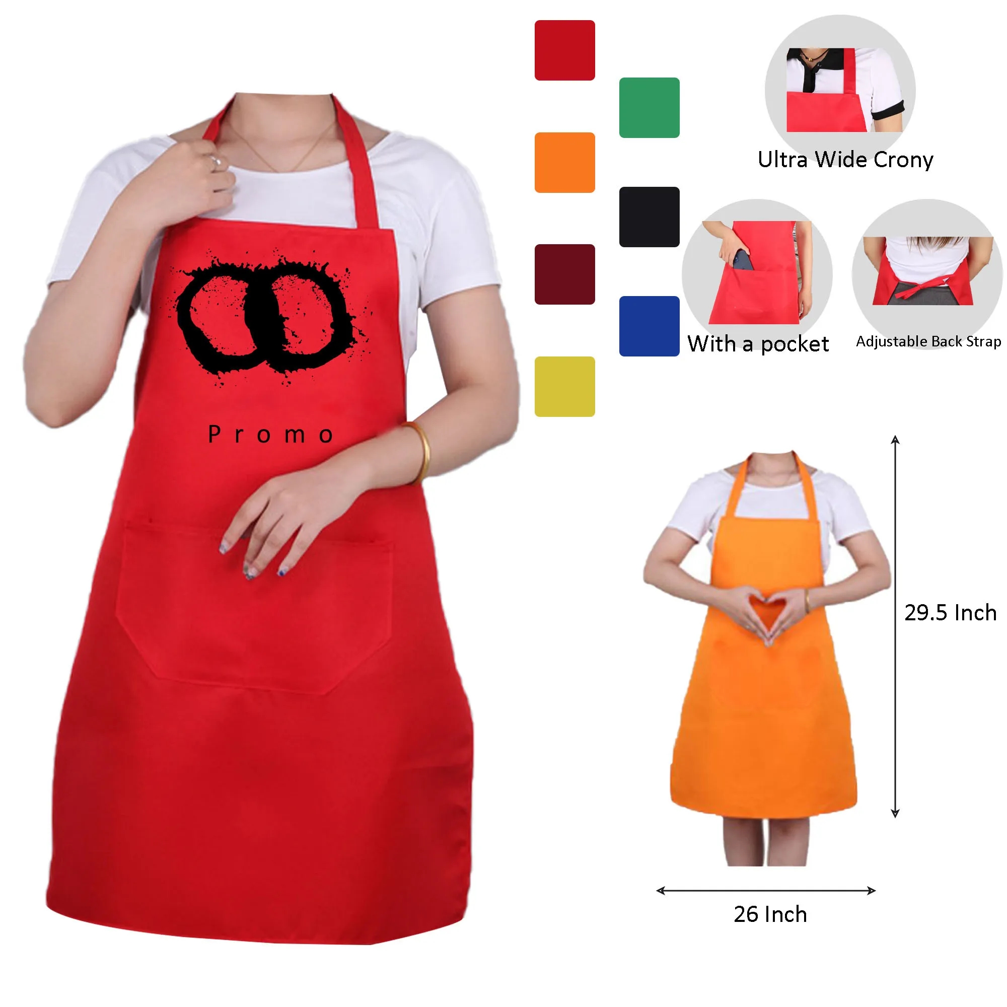 Polyester Double-pocket Uniform Bib Apron 29.5"L x 26"W