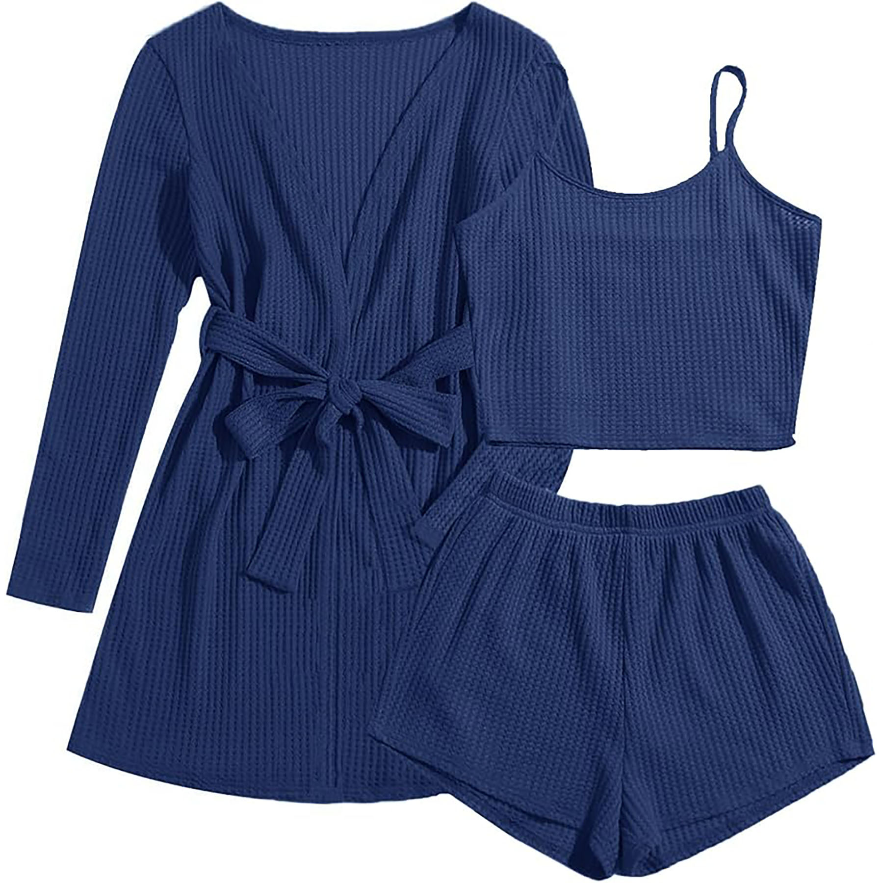  Womens 3 Piece Waffle Knit Pajama 45
