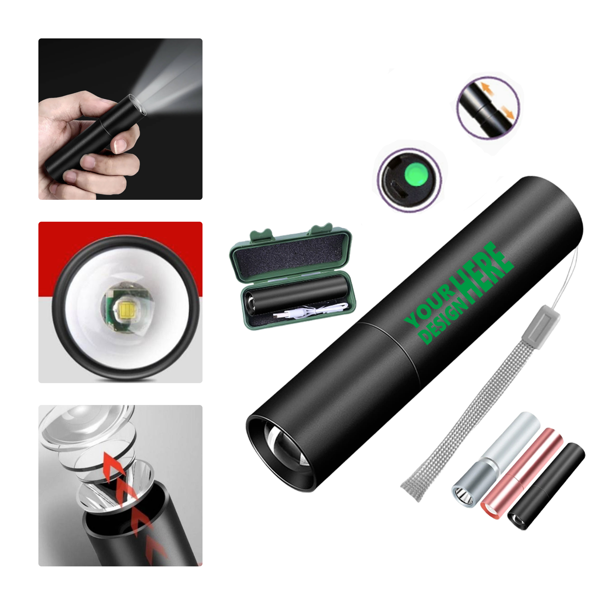 MOQ 50 LED Rechargeable Flashlight High Beam Multifunctional Mini