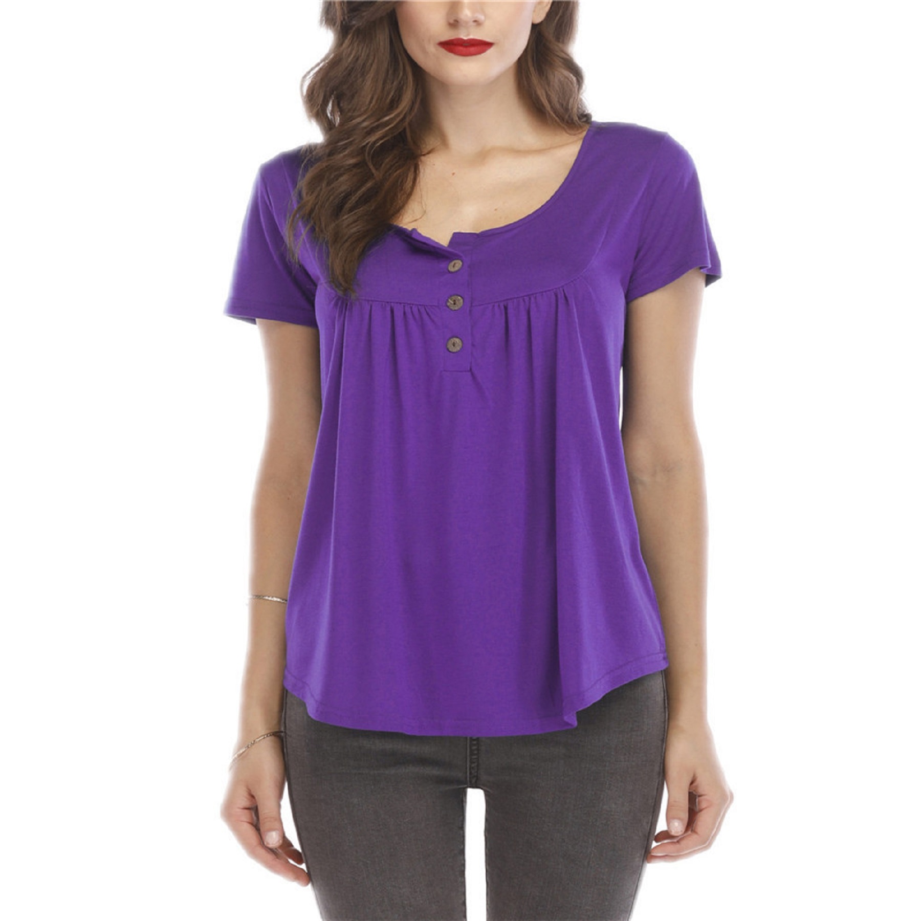 Women's Long Sleeve Henley Shirt Casual Button Up Tunic Tops 28