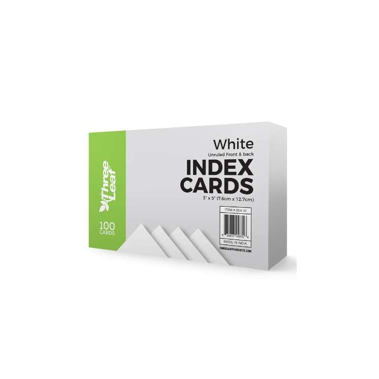 Three Leaf Unruled Index Cards White 3