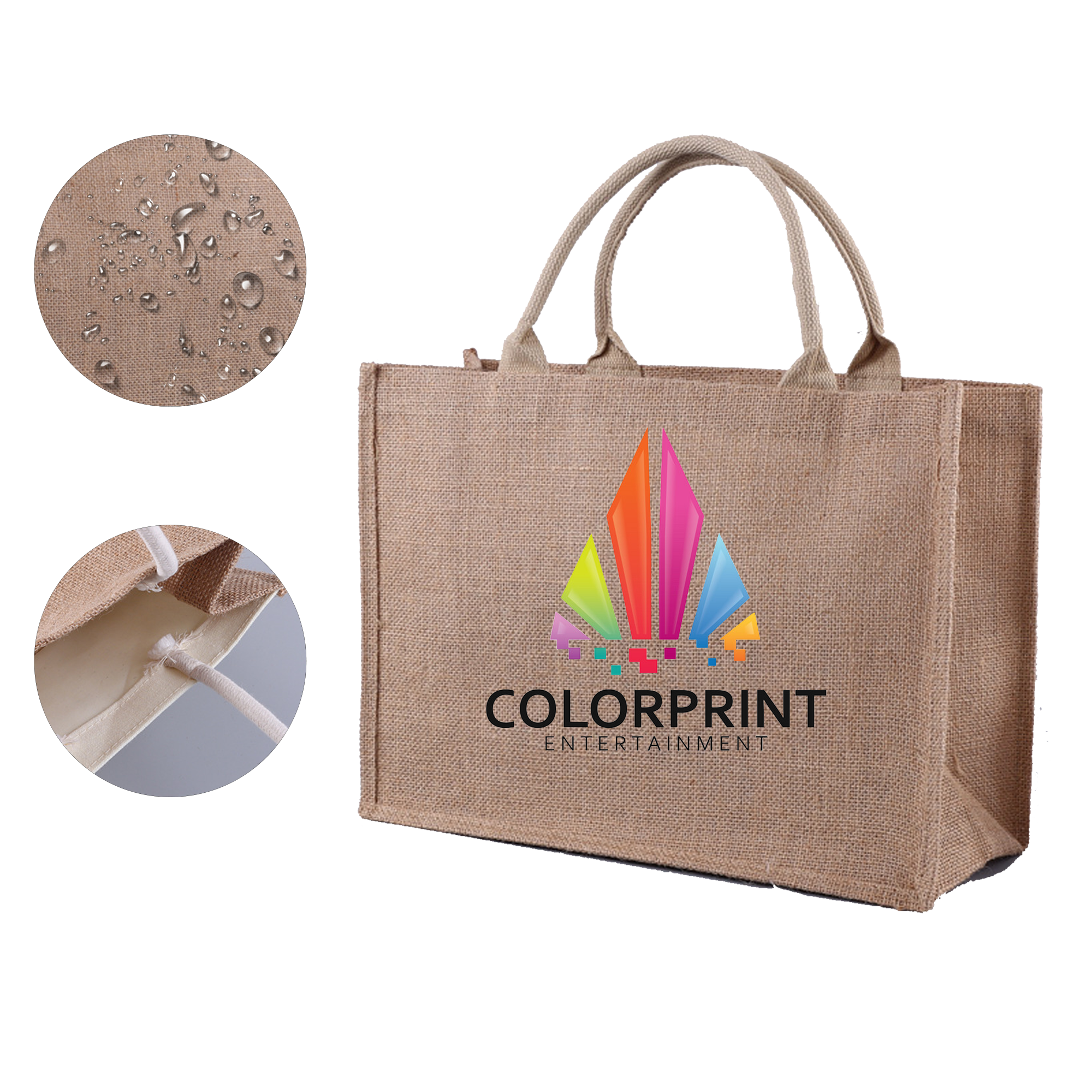 Full Color Jute Burlap Tote Bag with Handles MOQ100, custom tote bag with logo imprint 5