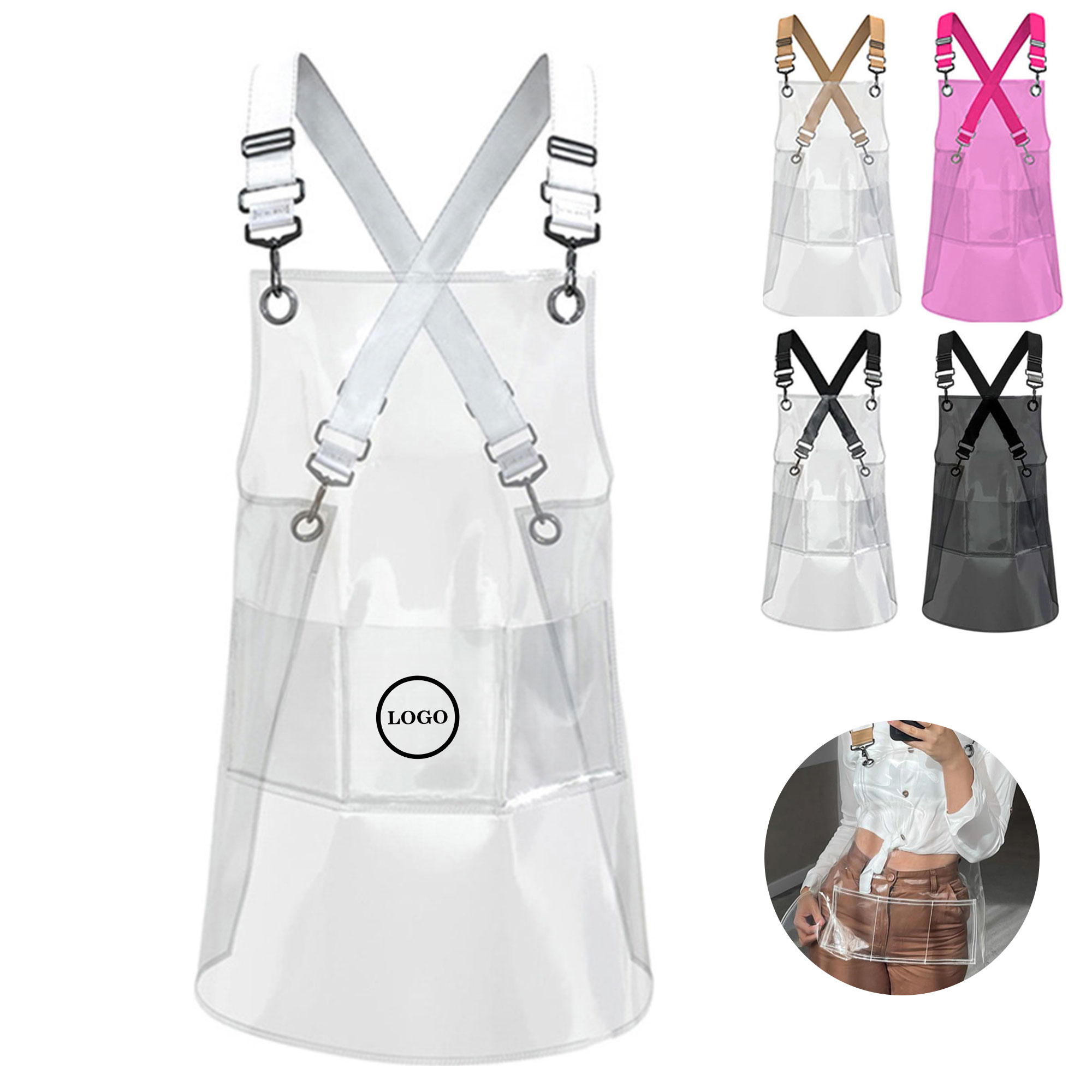 Waterproof Cross-Back Salon Apron with 3 Pockets