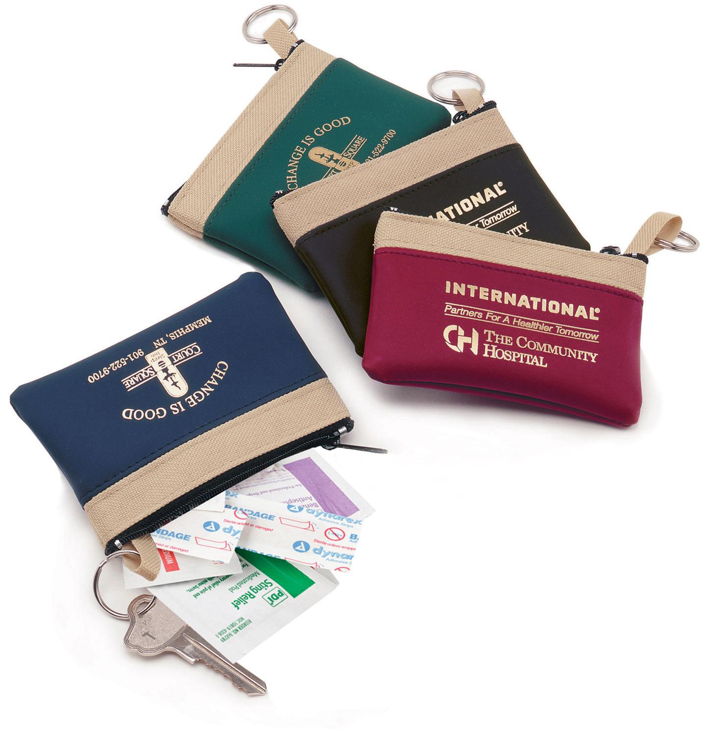 Key Ring Zippered First Aid Pouch (Standard Vinyl)