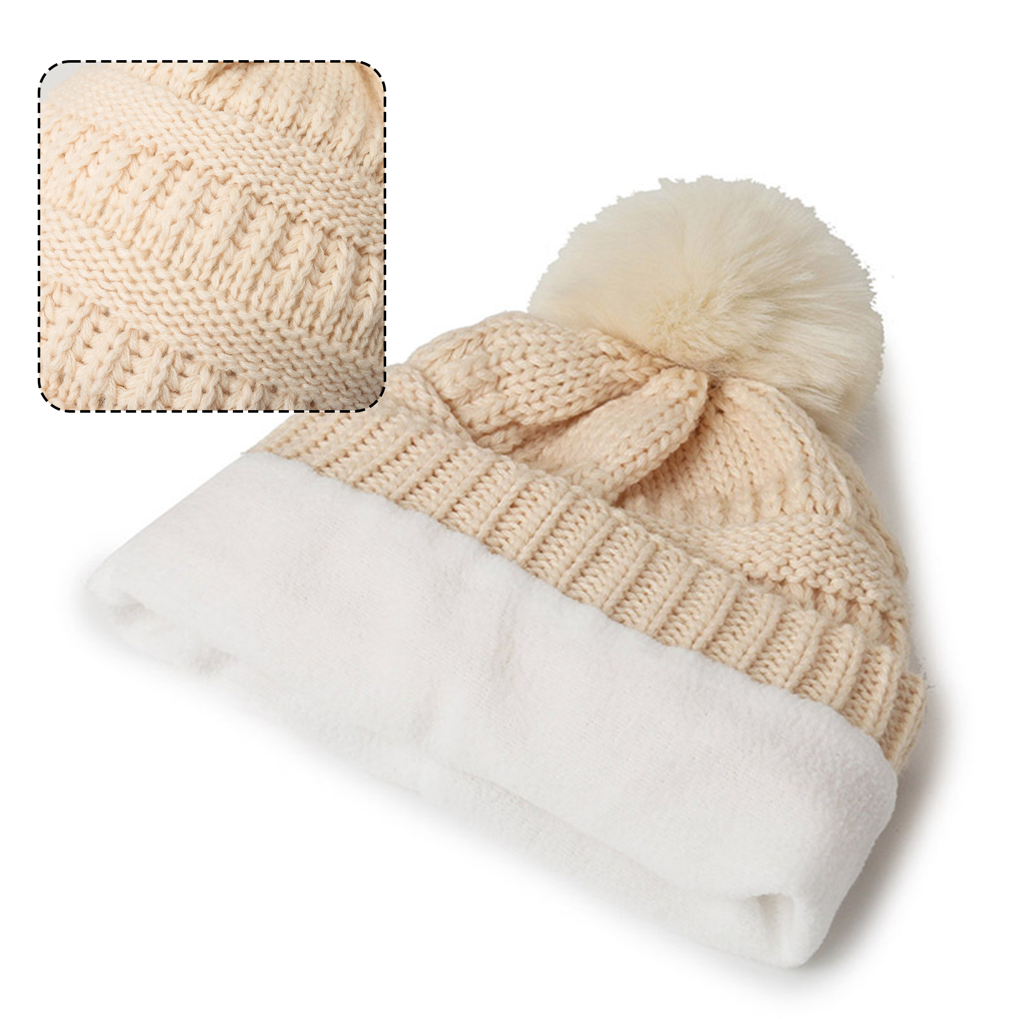 Women Knit Slouchy Beanie with Fur Pompom 5