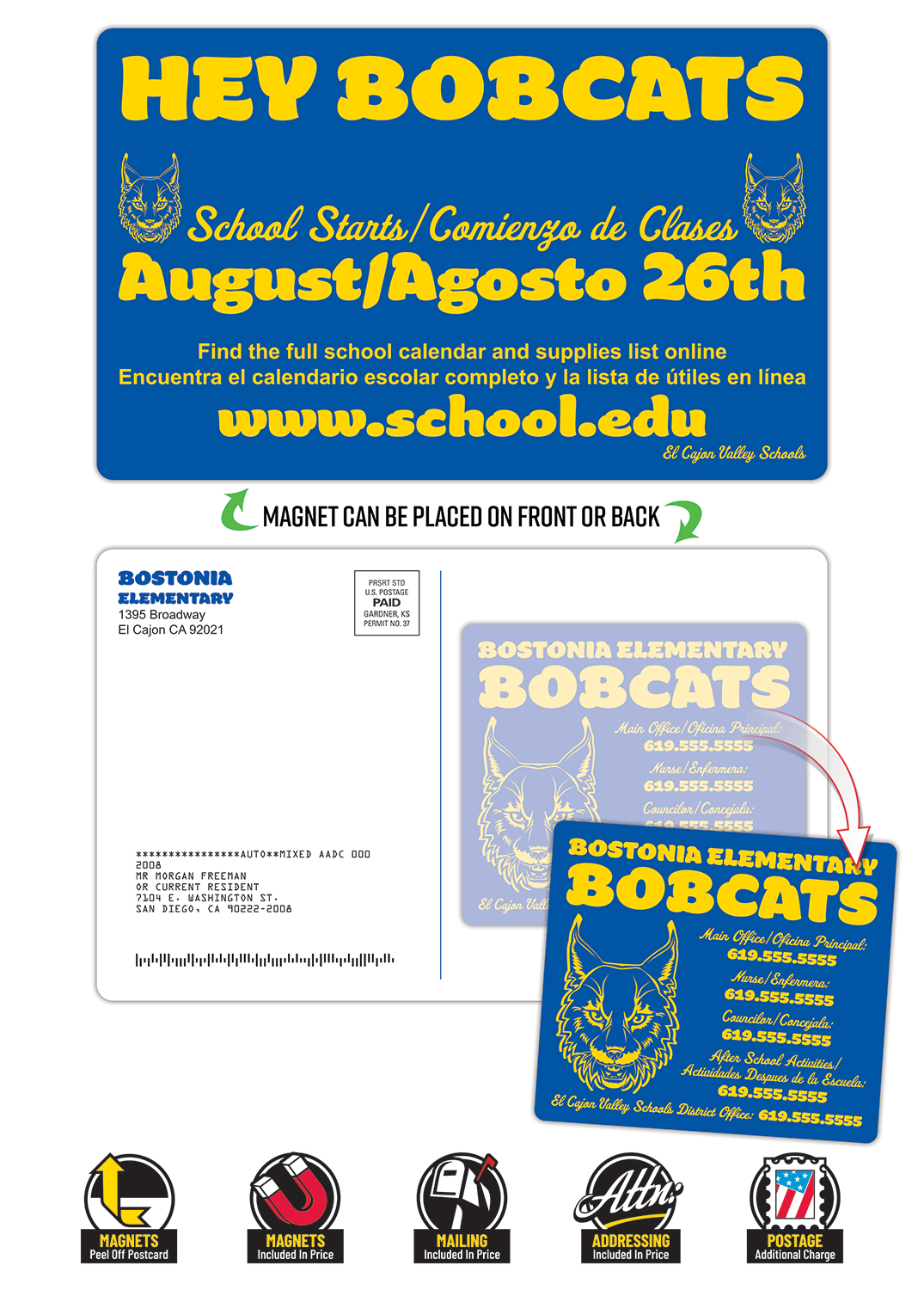 Magna-Peel Laminated Postcard (8.5x5.25; 14pt) with 3.5x4 Round Corner Magnet (25 mil)