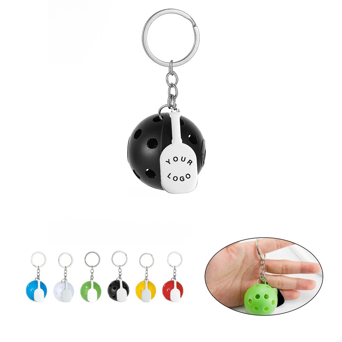Mini Pickleball Keychain with Stainless Steel Charm