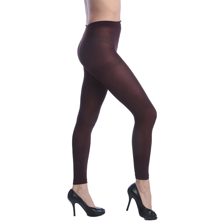 Women's Opaque Control Top Footless Tights - Brown Queen Size 3