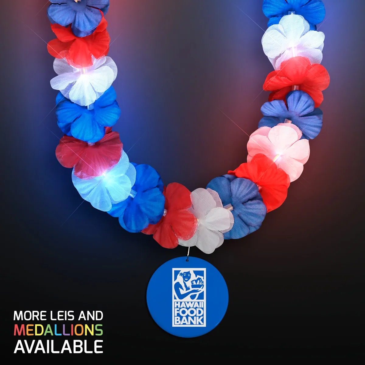 Red, White & Blue LED Hawaiian Lei with Medallion 19