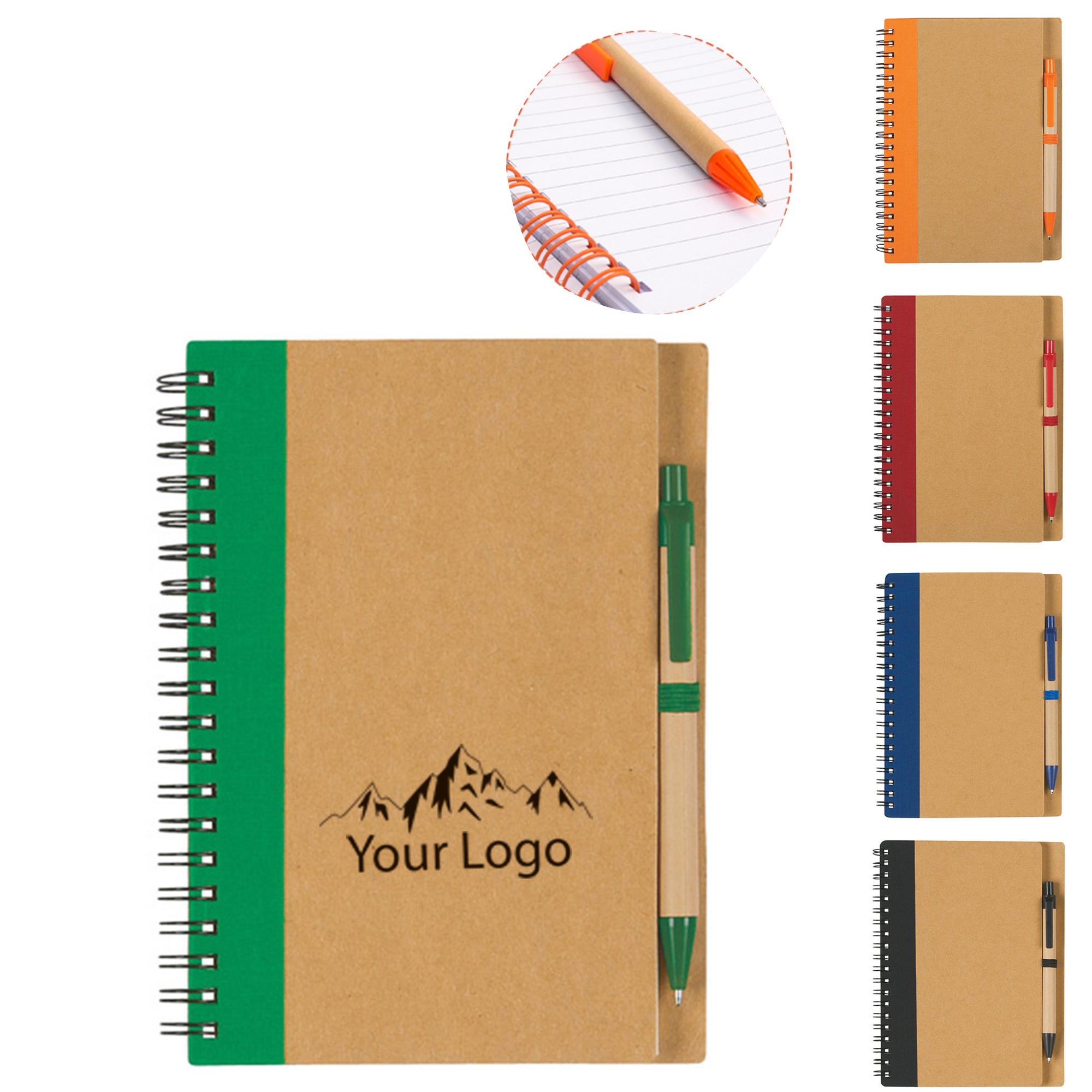 Spiral Binding Kraft Notebook with Pen Eco Paperboard Set 4