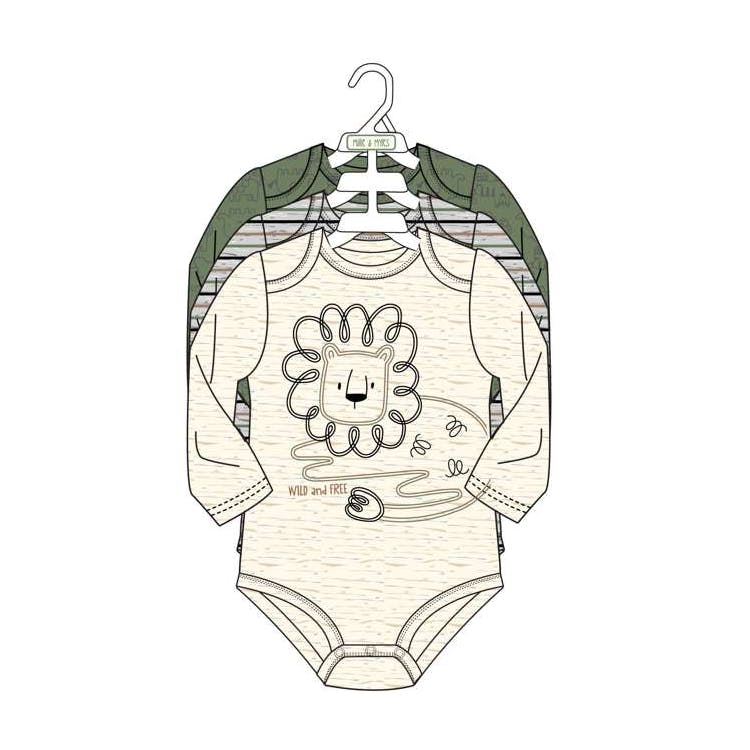 3pk Boys Long Sleeve Creepers Size 0-9M 3