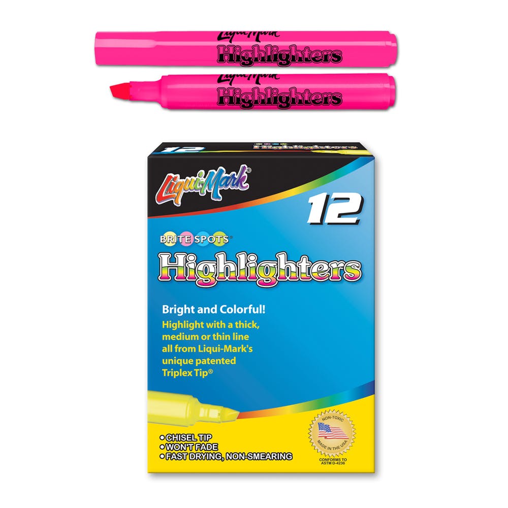 Highlighters - 12 Count Fluorescent Pink Chisel Tip 3