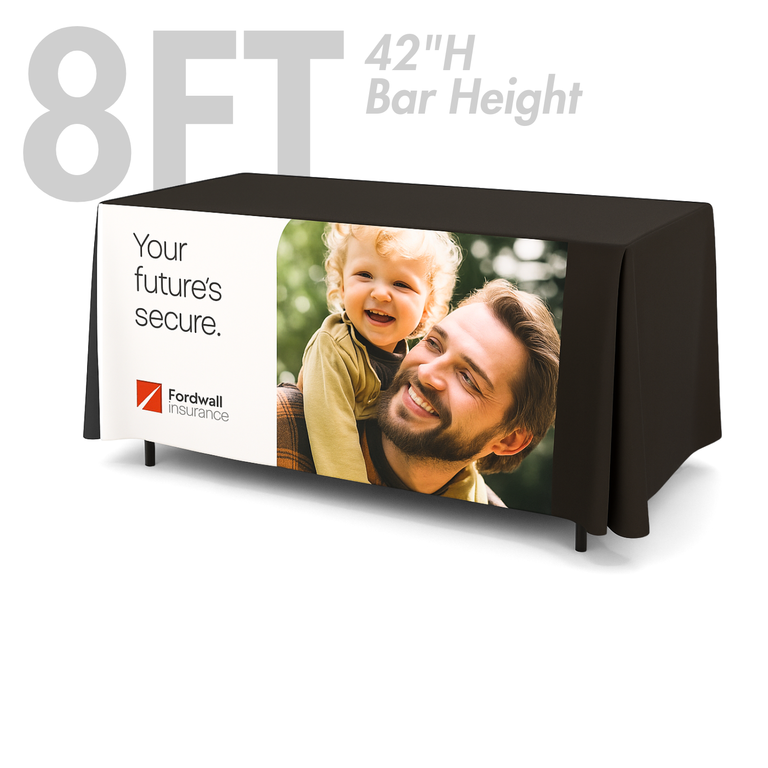 8' Fitted Table Cover, Front Panel Print (Bar Height, 42") 80