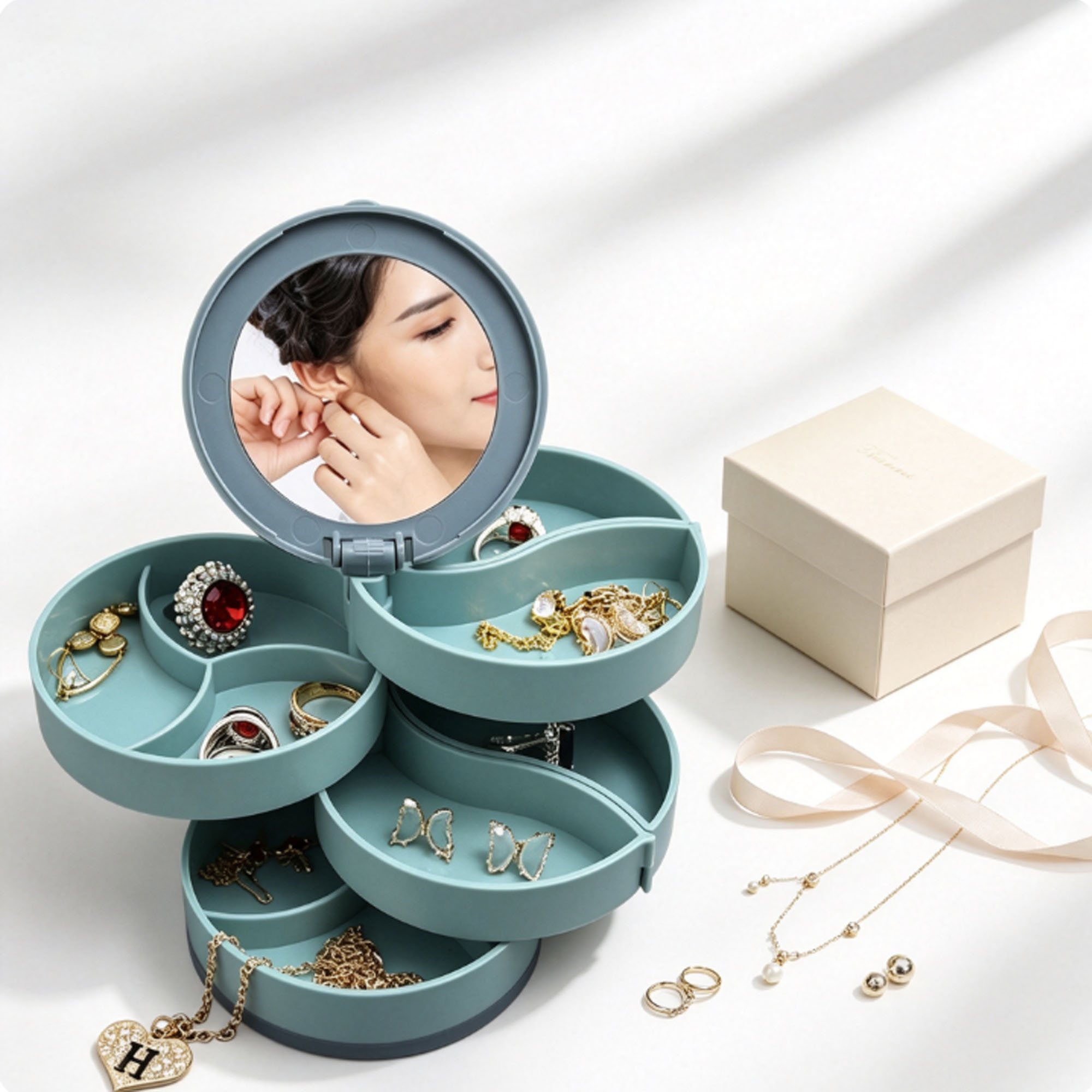 Multi-Tier Rotating Earring Jewelry Box 2