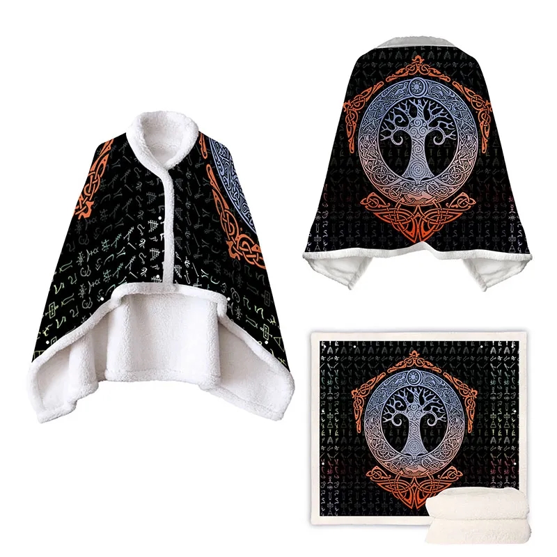 Fleece Wearable Blanket Poncho Throw With Buttons