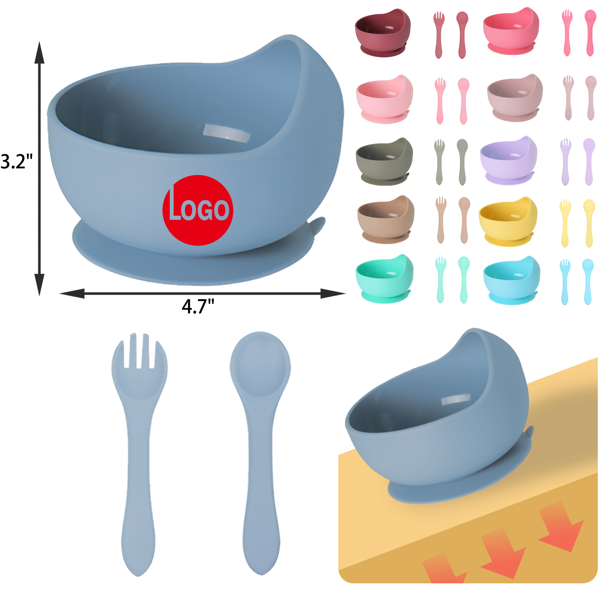 Colorful Toddler Suction Cup Silicone Bowl Set 13