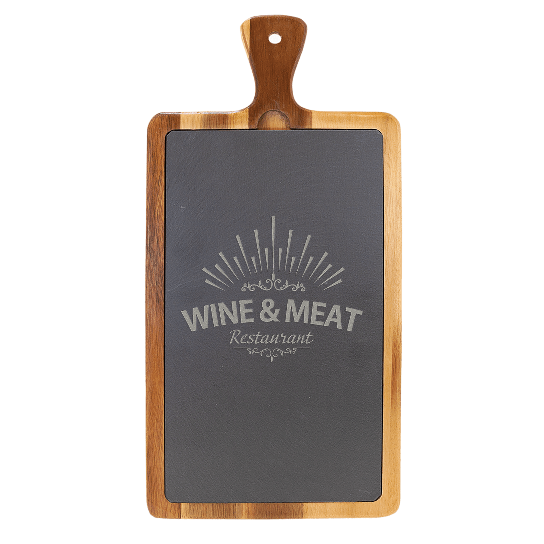 16" x 7 3/4" Charcoal Gray/Brown Acacia Wood/Slate Cutting Board