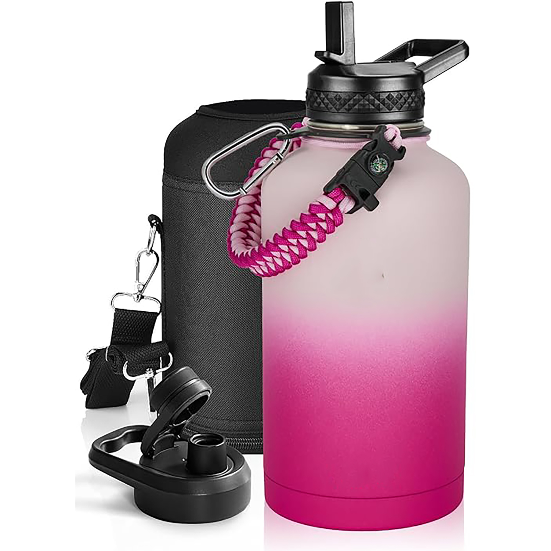 64 Oz Insulated Water Bottle with Paracord Handle and Straw Spout Lid, custom water bottle with logo imprint 30