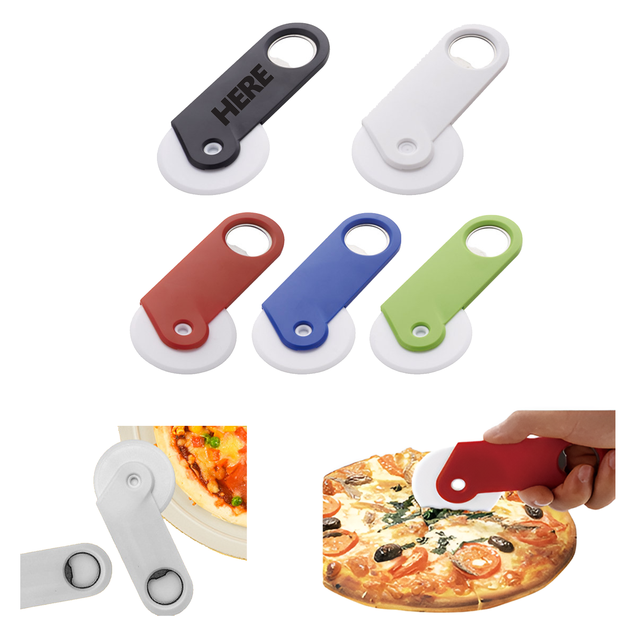 Plastic pizza cutter with bottle opener 4