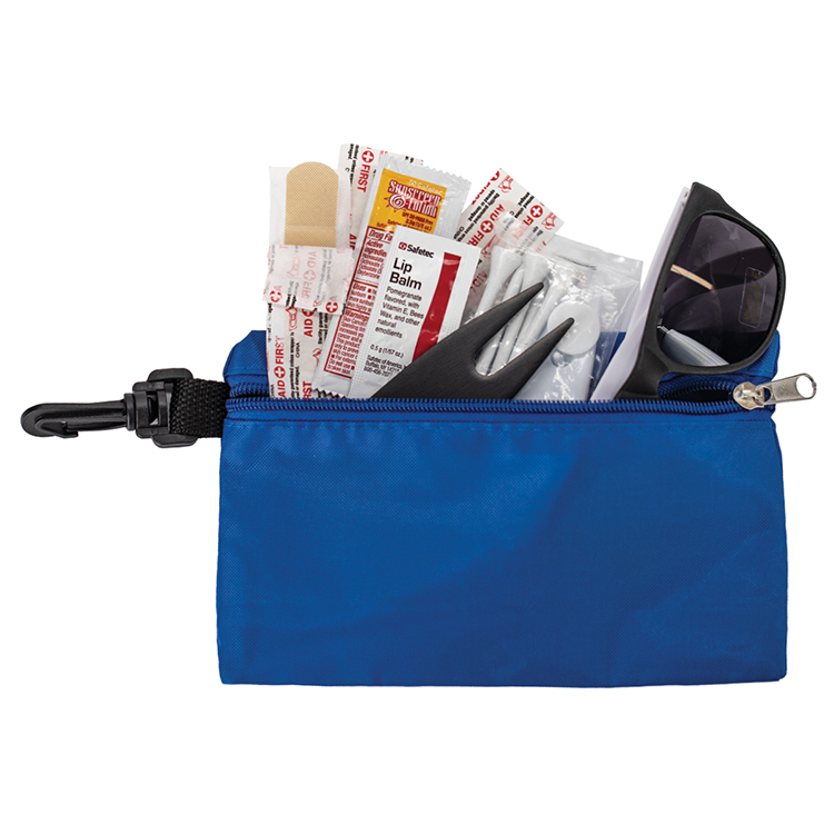 "CHIP 16" 16 Piece Golf Kit in Supersized Zipper Pack Components inserted into Zipper kit with Carab 19