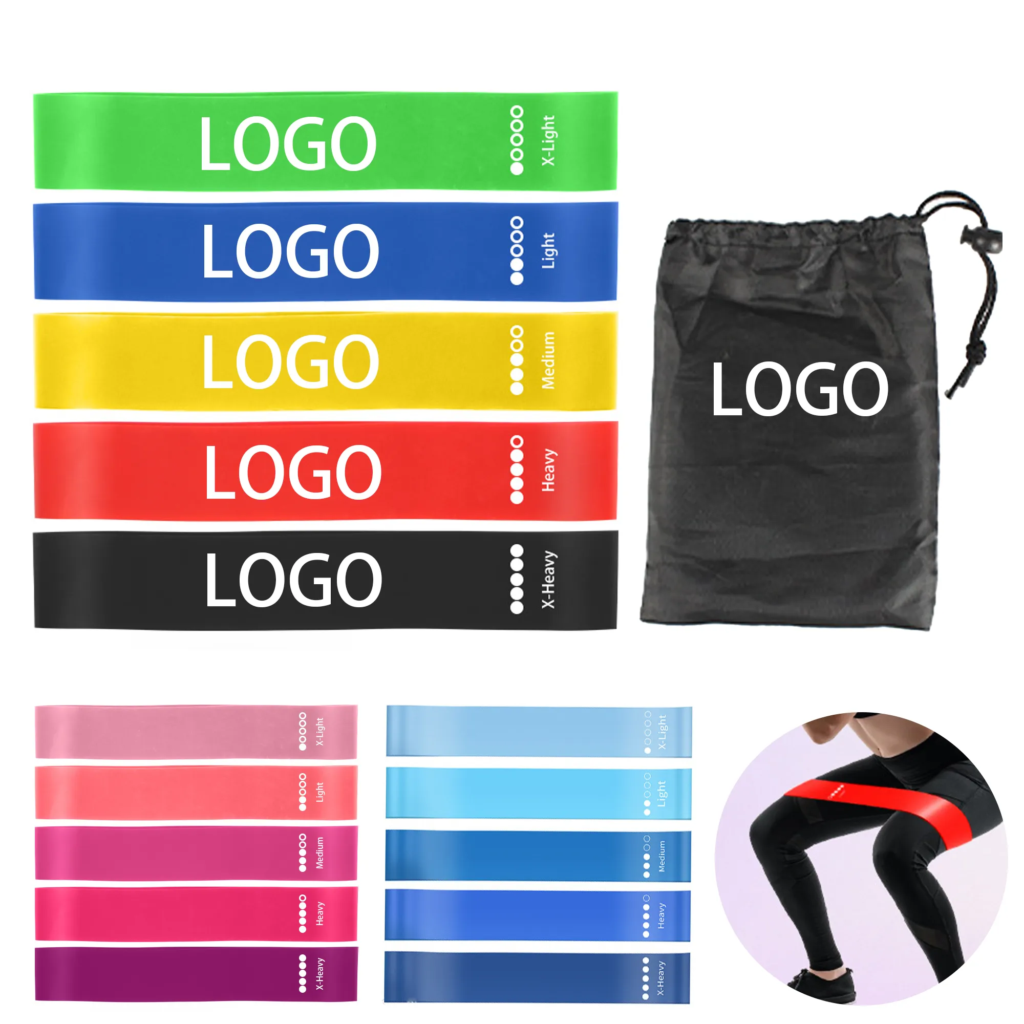 5 Pack TPE Resistance Loop Bands Set with Storage Pouch