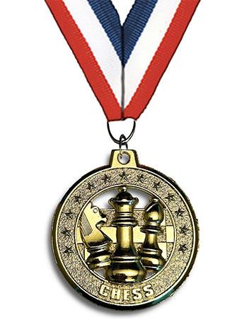 Medallion: 2" Circle Cut Out Chess Gold with