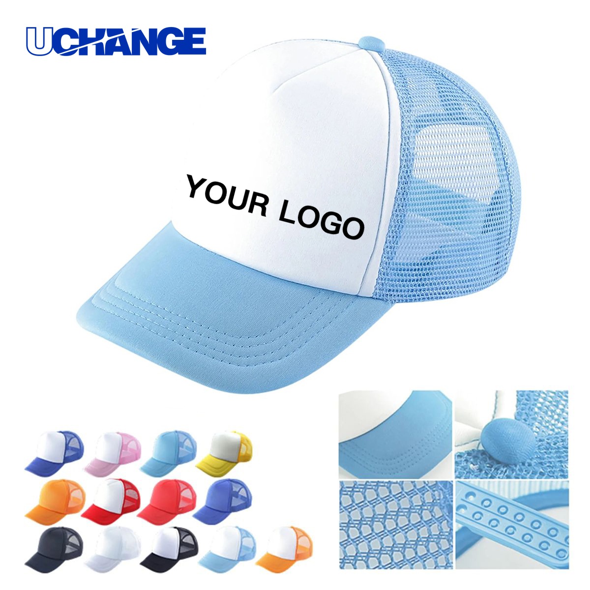 Mesh Back Trucker Hat Headwear with Adjustable Snap Closure