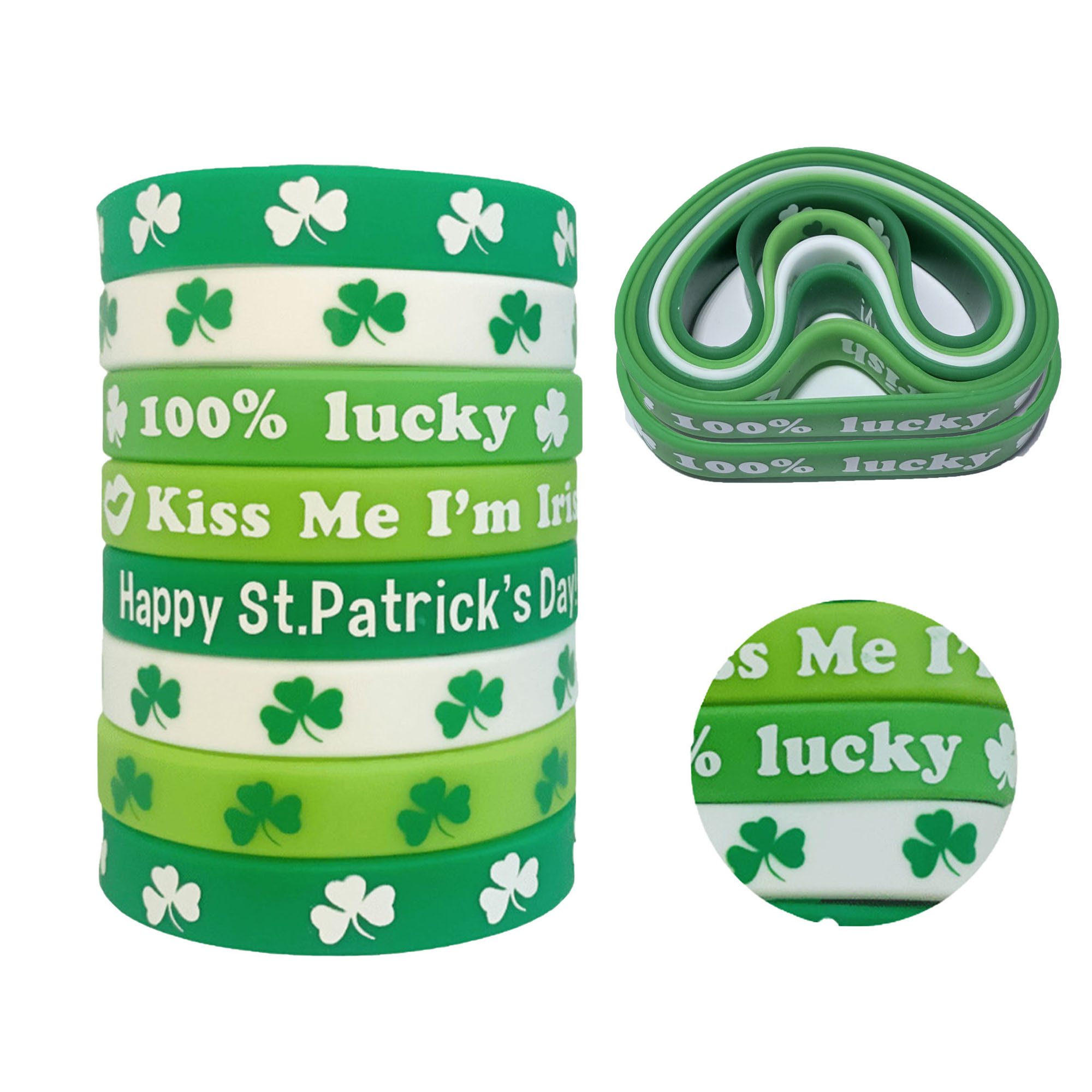 St. Patrick's Day Shamrock Silicone Wristband Set (6-Pack) 3
