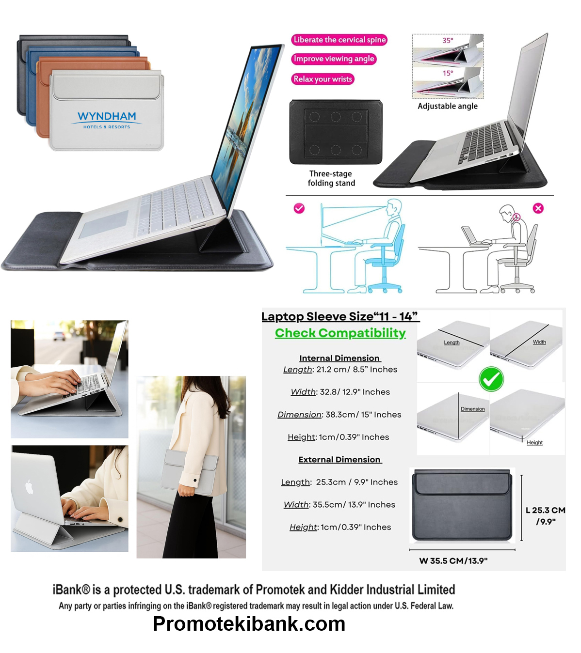 iBank® 13" Laptop Sleeve with Magnetic Closure Adjustable Stand 3