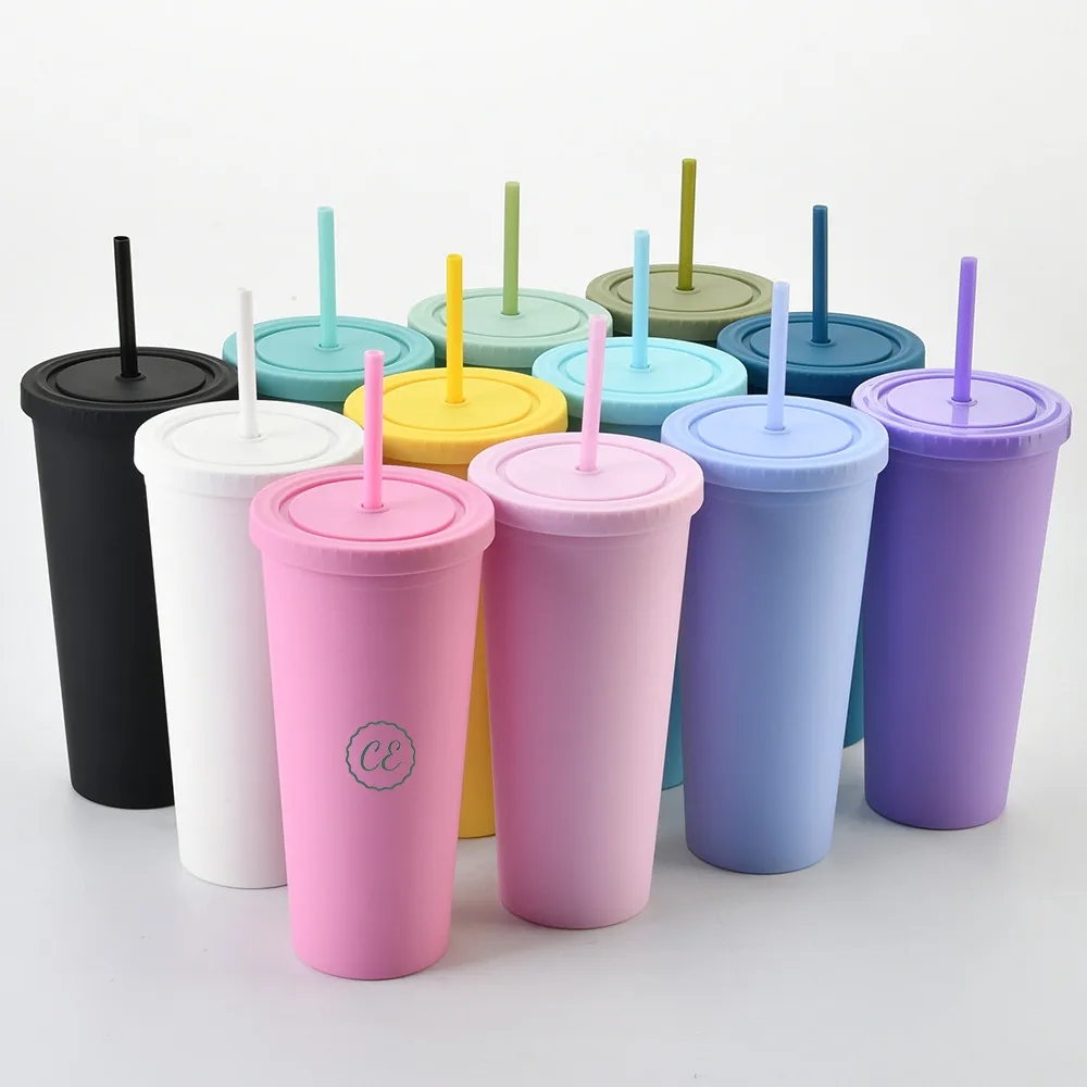 24OZ Double Wall Tumbler With Lids And Straw