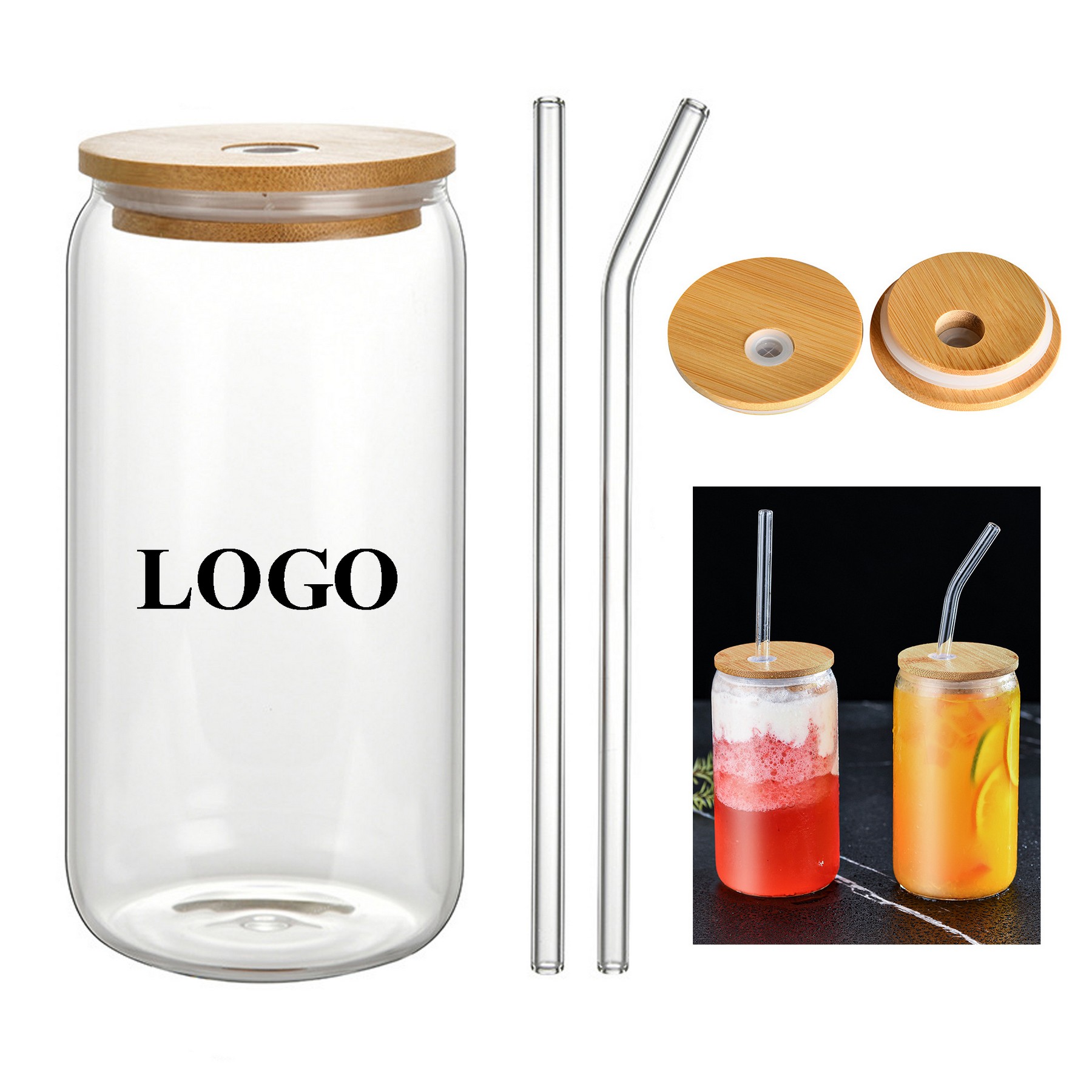 16oz Pint Straw Glass With Bamboo Lid