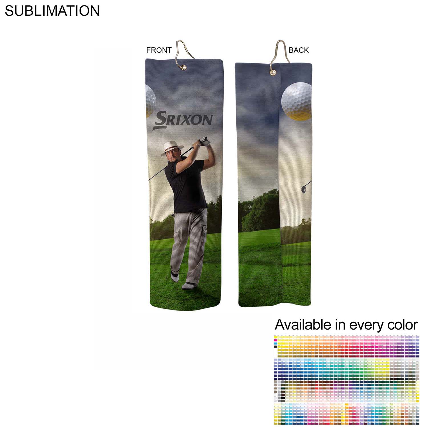 Microfiber Dri-Lite Terry Golf Towel, Finished size 5x18, Trifold Grommet & Hook, Sublimated 8