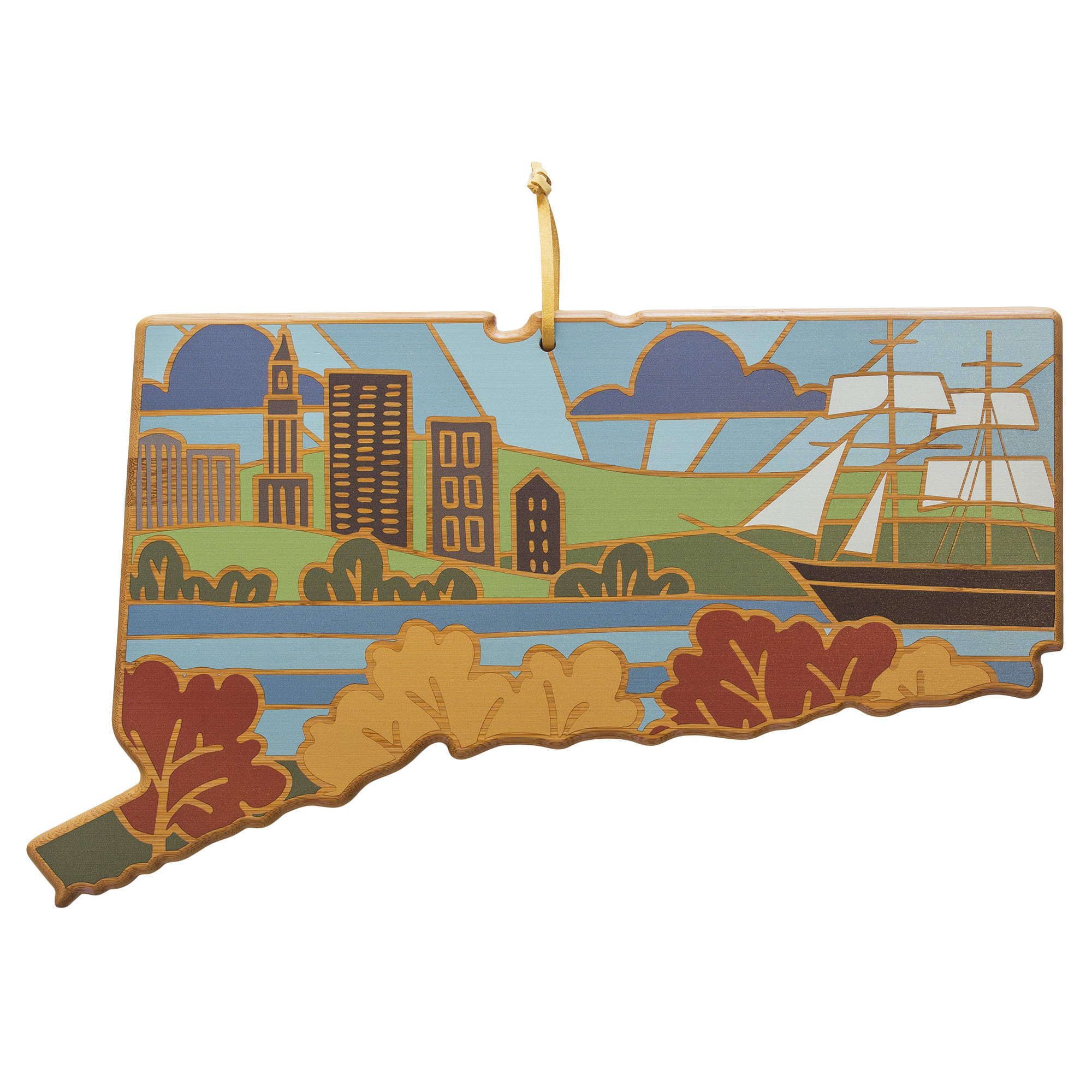 Connecticut State Shaped Serving and Cutting Board with Artwork by Summer Stokes