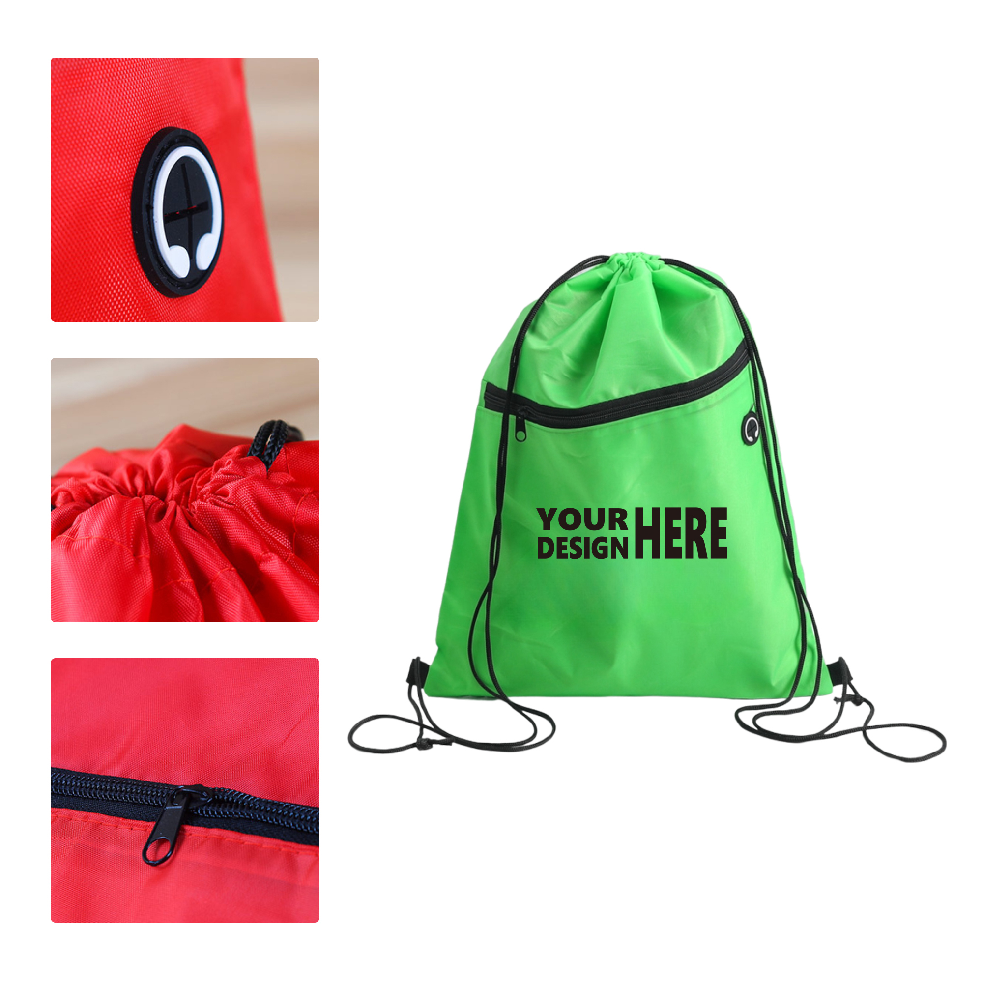 MOQ 50 Drawstring Sports Backpack with Earphone Hole 3