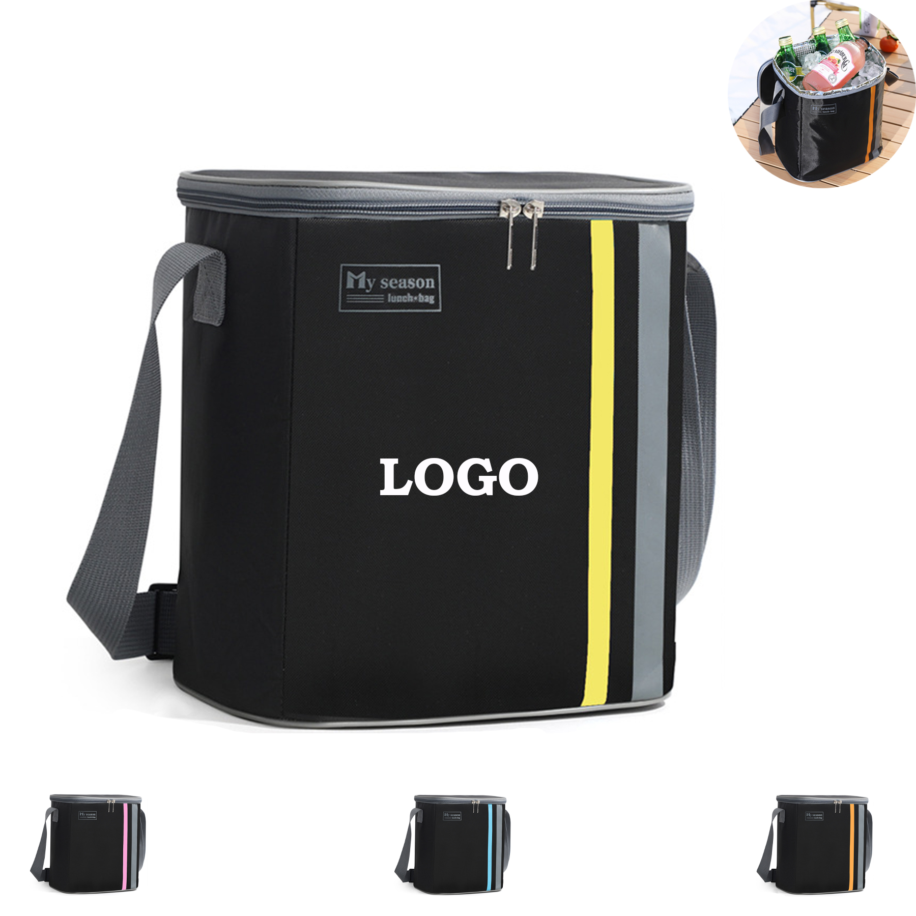 Small Square Cooler Bag Lunch Box with Shoulder Strap 2