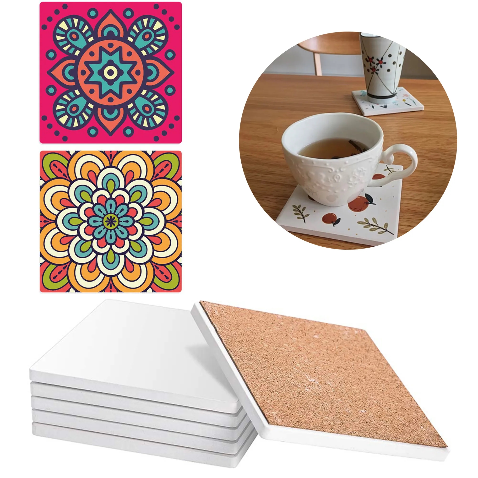 Full Color Ceramic Coaster with Cork 4